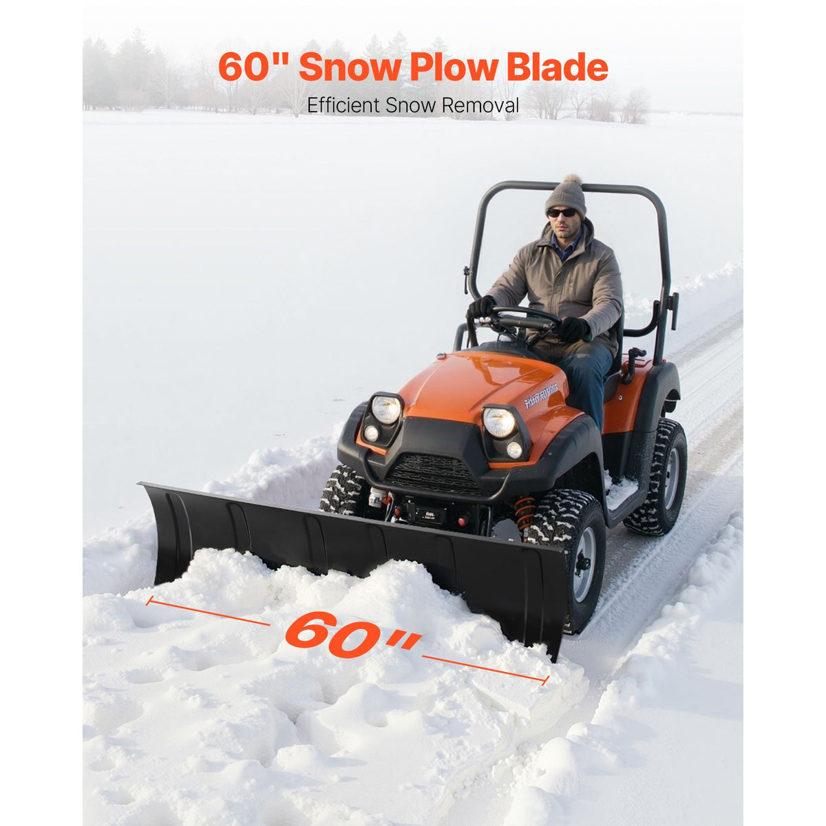 Snow Plow Kit, 60in Universal Snow Plow Attachment, Height & Left-Right Adjustable, Quick To Detach, Steel ATV Scrape Blade, 3 Mount Options, Efficient Snows Clearing, for Most ATVs & UTVs