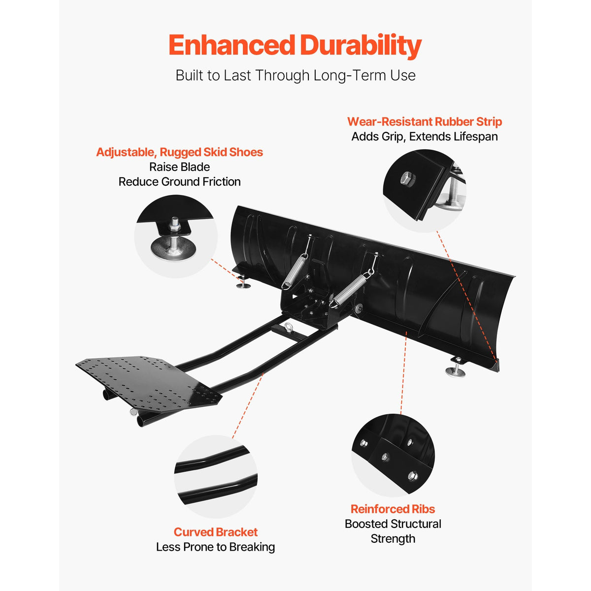 Snow Plow Kit, 60in Universal Snow Plow Attachment, Height & Left-Right Adjustable, Quick To Detach, Steel ATV Scrape Blade, 3 Mount Options, Efficient Snows Clearing, for Most ATVs & UTVs
