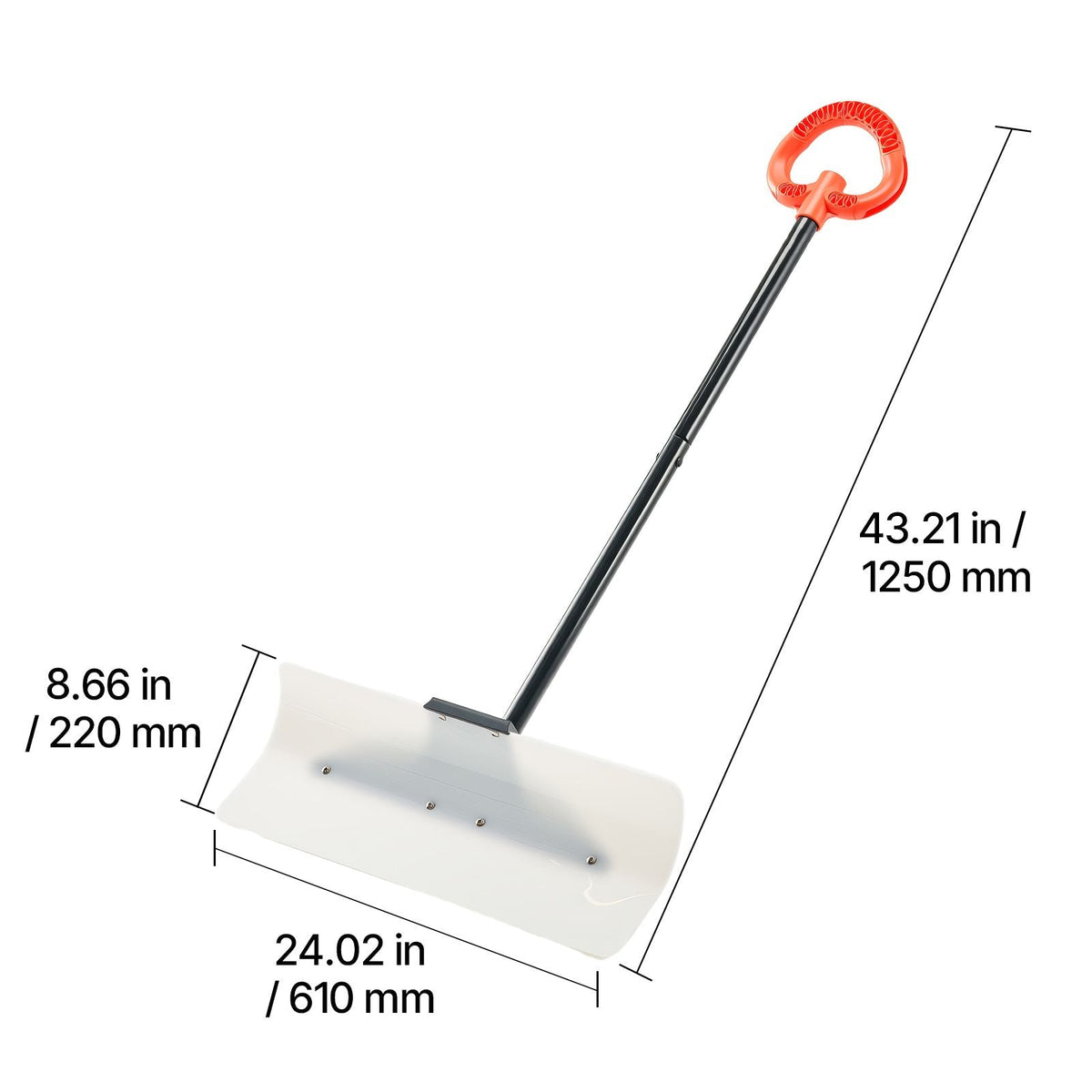 Snow Pusher Shovel, 24 in Wide Outdoor Snowplow Shovel with Ergonomic Grip, HDPE Plastic Blade, Winter Shovels with Segmented Handle, Portable Snow Removal Tool for Driveway Garden Camping