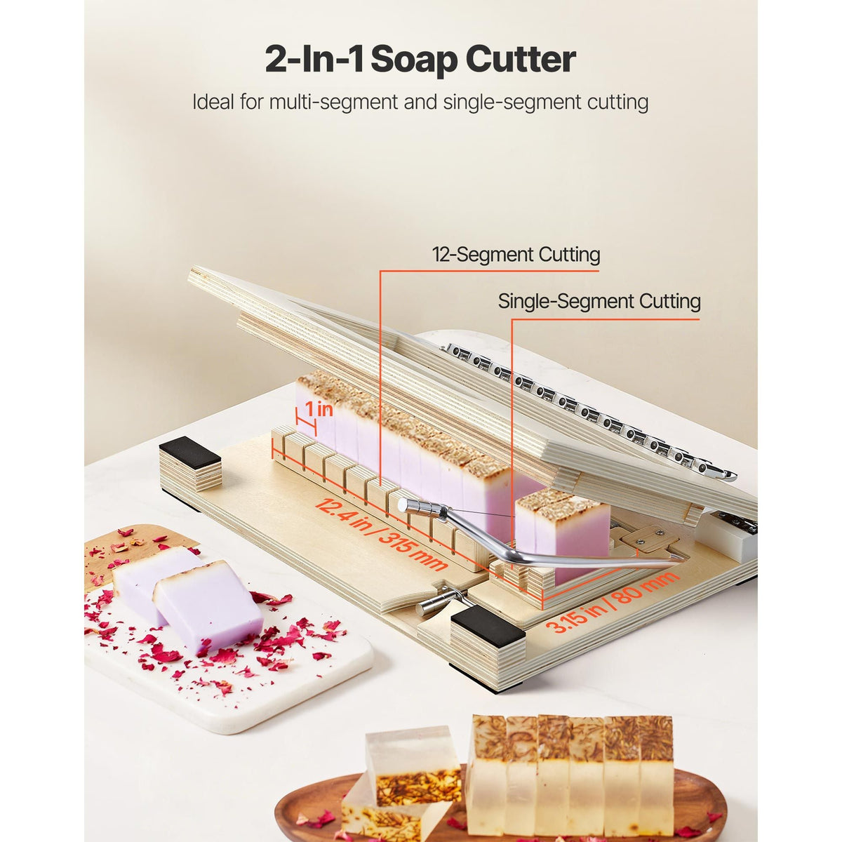 Soap Cutter, Cut 1-12 Bars, Precisely and Accurately Cut 1" Bars, Wood Frame With Stainless Steel Wire, with Extra Wires, Multi Handmade Soap Wire Cutter for Candles, DIY Making Cutting Tool