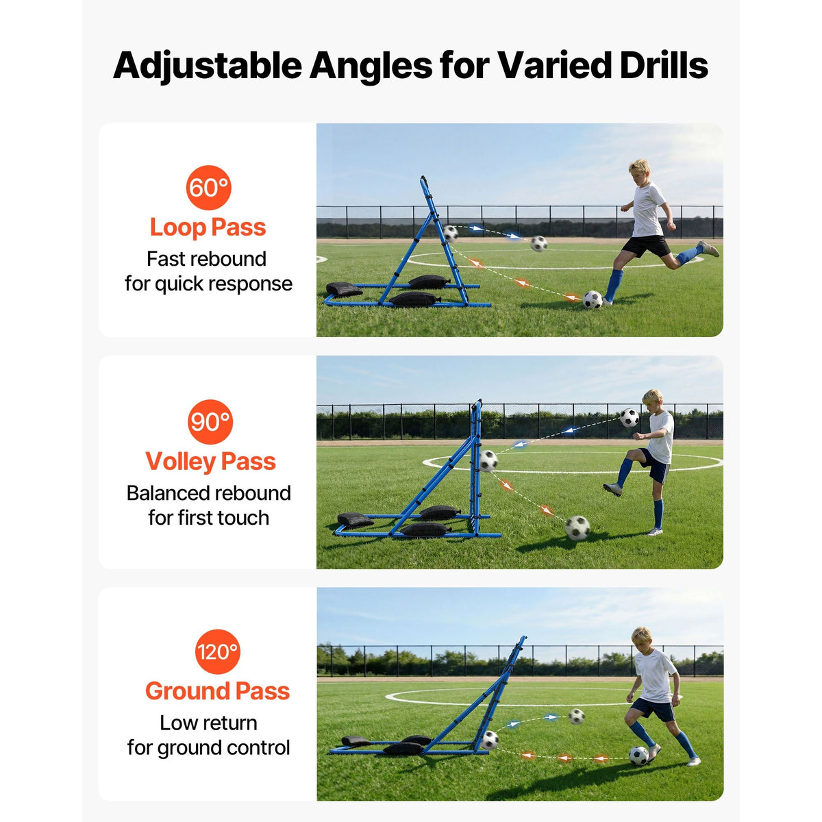 Soccer Rebounder Net, Quick-Switch Angle Soccer Goal Rebounder for Control, Passing Practice, Heavy-Duty Iron Frame & PE Net, Easy Setup Ball Training Equipment for Teens&Adults,3.7 x 3.7 ft