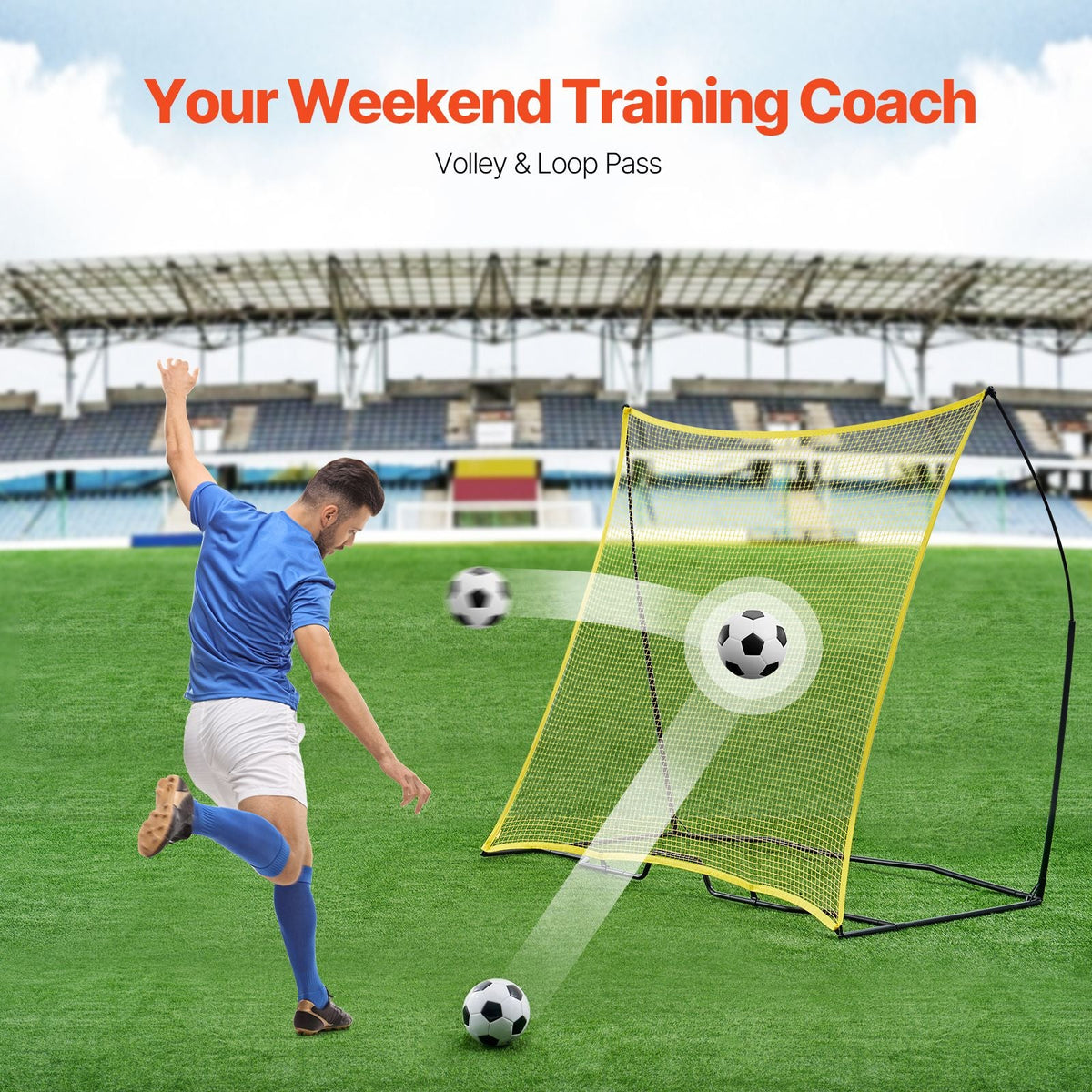Soccer Rebounder, Portable Soccer Trainer, 7x7FT Iron & Polyester Soccer Practice Equipment, Sports Football Rebounder Wall with Portable Bag, Perfect for Team Solo Training, Passing, Volley