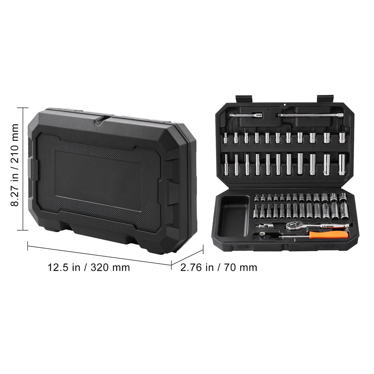 Socket Set, 1/4 Inch Drive Socket and Ratchet Set, 6-Point Socket Opening, 54 Pieces Tool Set SAE and Metric, Deep and Standard Sockets, 5/32-9/16 in, 4-14 mm, with Accessories, Storage Case
