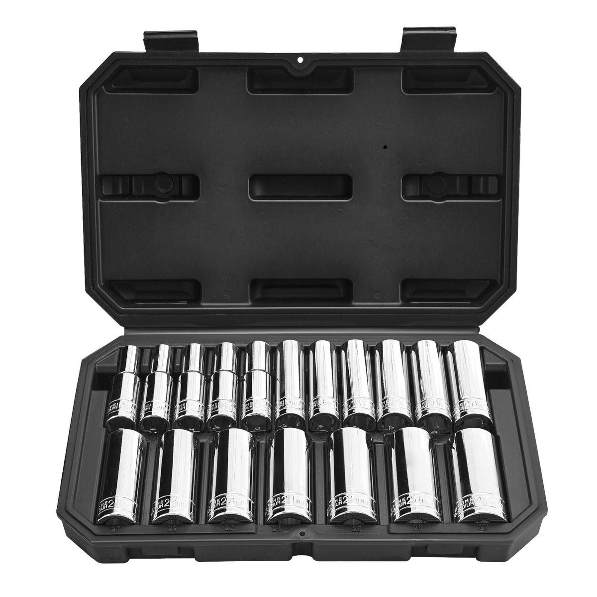 Socket Set, 18 Pieces, 1/2 inch Drive Socket Tool Set, Metric Size from 10 to 27 mm, Mechanic Tool Kit with Storage Case, Clear Markings, Chrome Plated CR-V Alloy Steel, for Automotive Repair