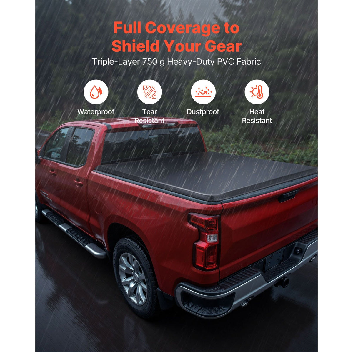 Soft Roll-Up Truck Bed Tonneau Cover, Compatible with 2019-2025 Chevy Silverado/GMC Sierra 1500 New Body, Fits 5.8 ft (5 ft 9 in/69.3 in) Bed, PVC Tonneau Cover with Aluminum Alloy Support Bars
