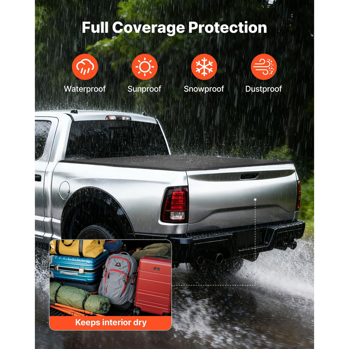 Soft Tri-Fold Truck Bed Tonneau Cover, Compatible with 2009-2025 Dodge Ram 1500 (Incl. Classic & New) 5.7 ft (67.4 in) Bed, Fleetside Without Rambox, Split Tailgate, and Track System, Waterproof