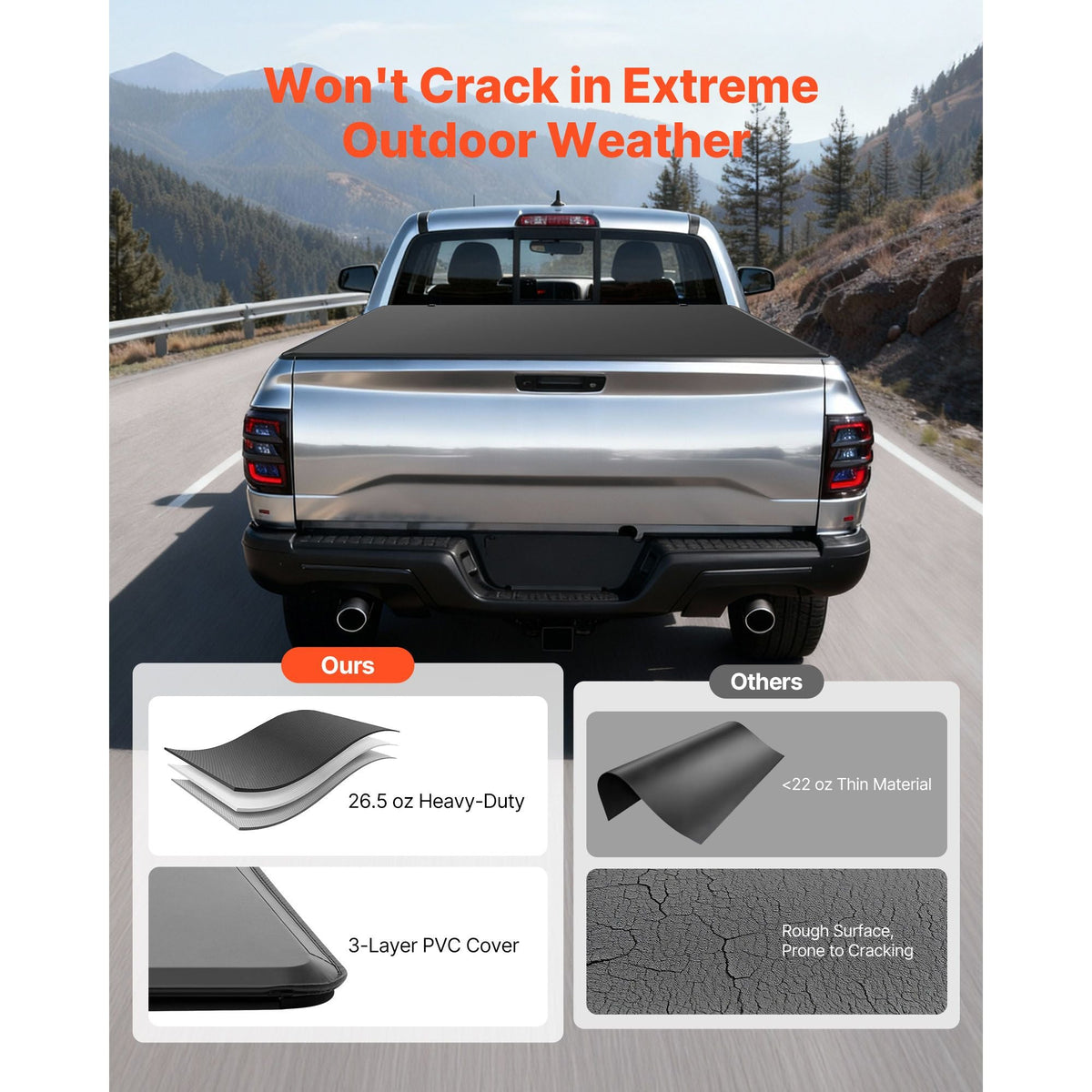 Soft Tri-Fold Truck Bed Tonneau Cover, Compatible with 2009-2025 Dodge Ram 1500 (Incl. Classic & New) 5.7 ft (67.4 in) Bed, Fleetside Without Rambox, Split Tailgate, and Track System, Waterproof