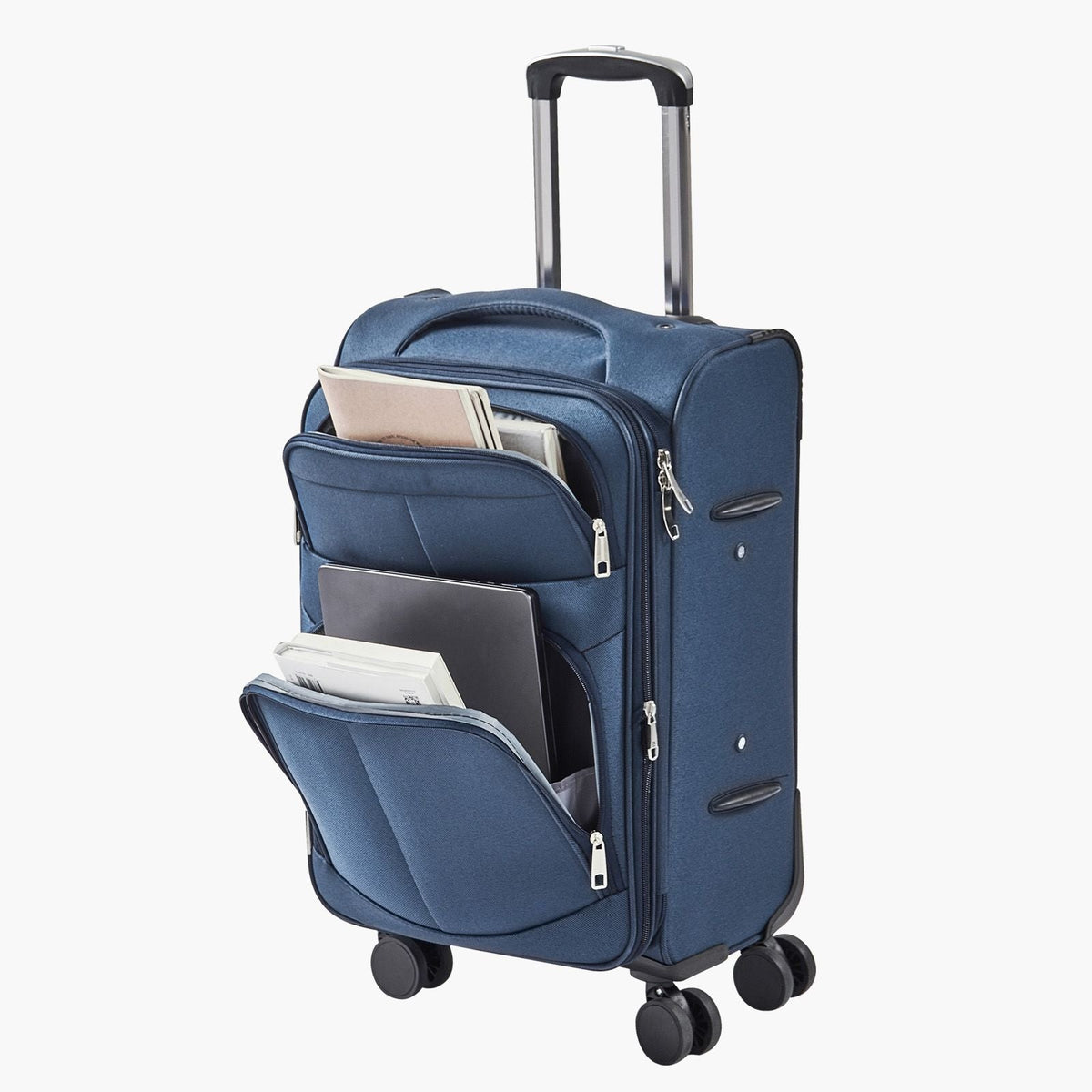 Softside Expandable Luggage with Spinner Wheels, 20-Inch Softside Carry on Luggage, Lightweight Checked Suitcase with Expandable Zippered Pocket and TSA Lock, Blue