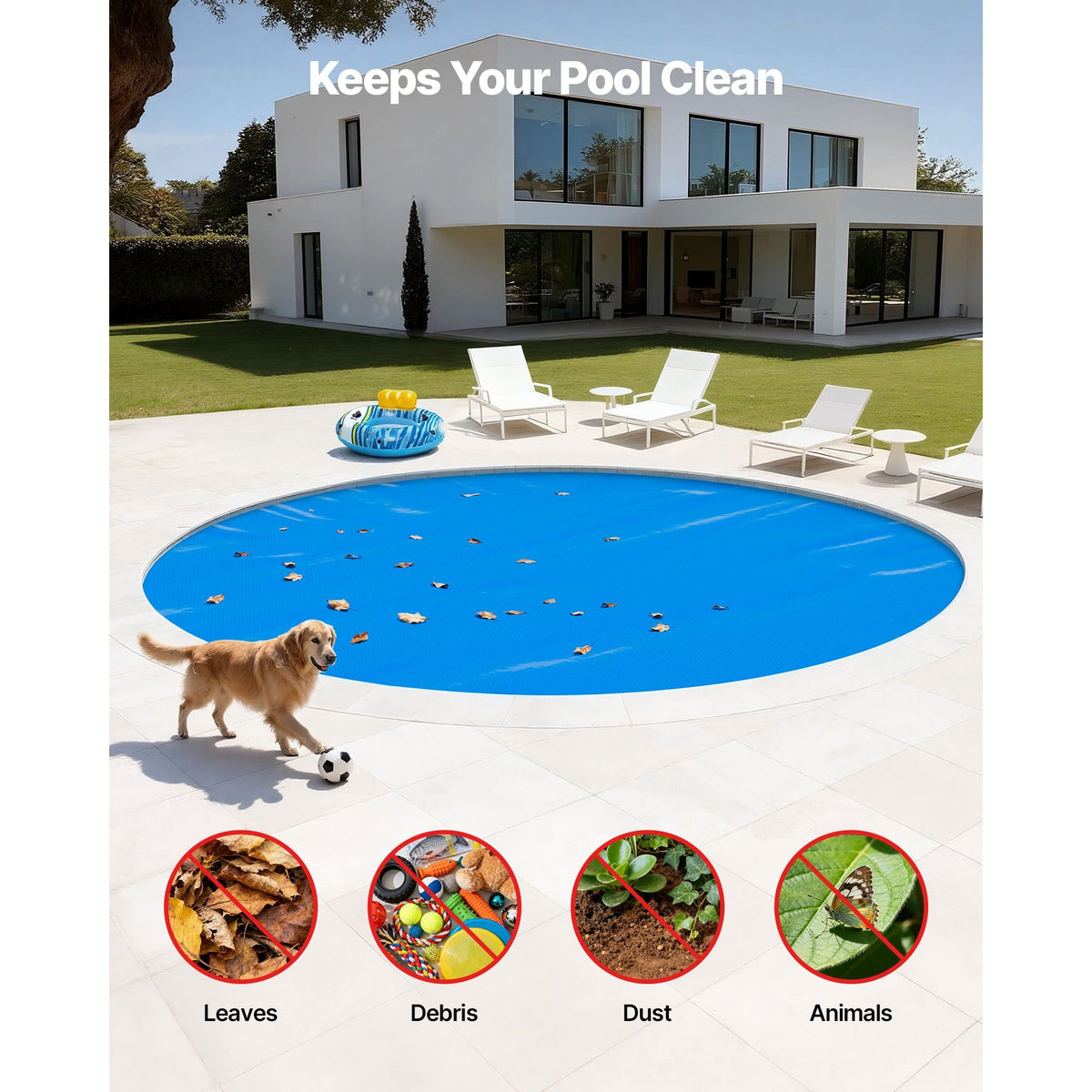 Solar Pool Cover, 18 ft Round Pool Bubble Cover, 16 Mil Pools Solar Blanket with Bubble & PE Material, Daytime Heat Absorption, Nighttime Heat Retention, Heat Retaining Solars Covers, Blue