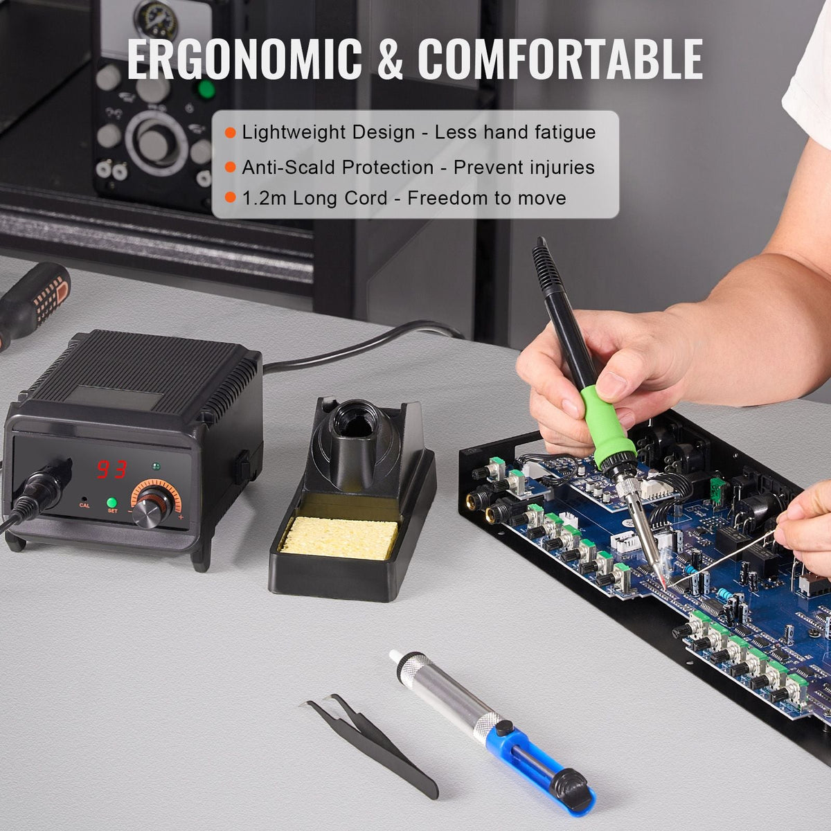 Soldering Iron Station, 75W Digital Display Soldering Station Kit, 122 - 932 F Temp Control & Built-in Transformer, Auto Standby & Sleep Mode, with 5 Soldering Tips, 10g Solder Wire, Tweezers