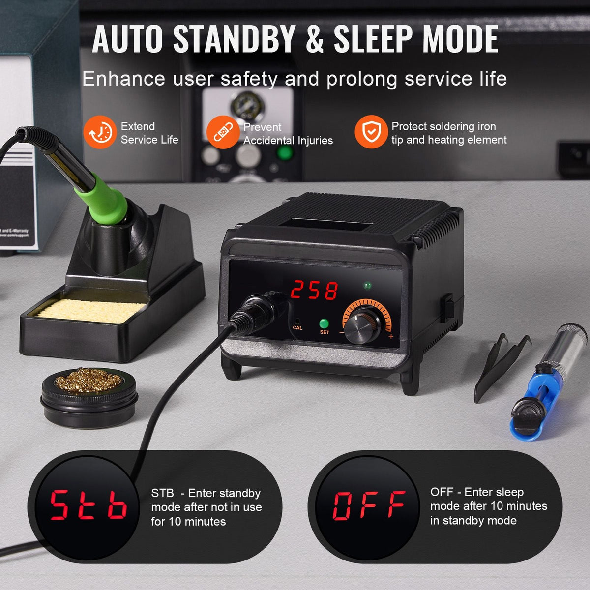 Soldering Iron Station, 75W Digital Display Soldering Station Kit, 122 - 932 F Temp Control & Built-in Transformer, Auto Standby & Sleep Mode, with 5 Soldering Tips, 10g Solder Wire, Tweezers