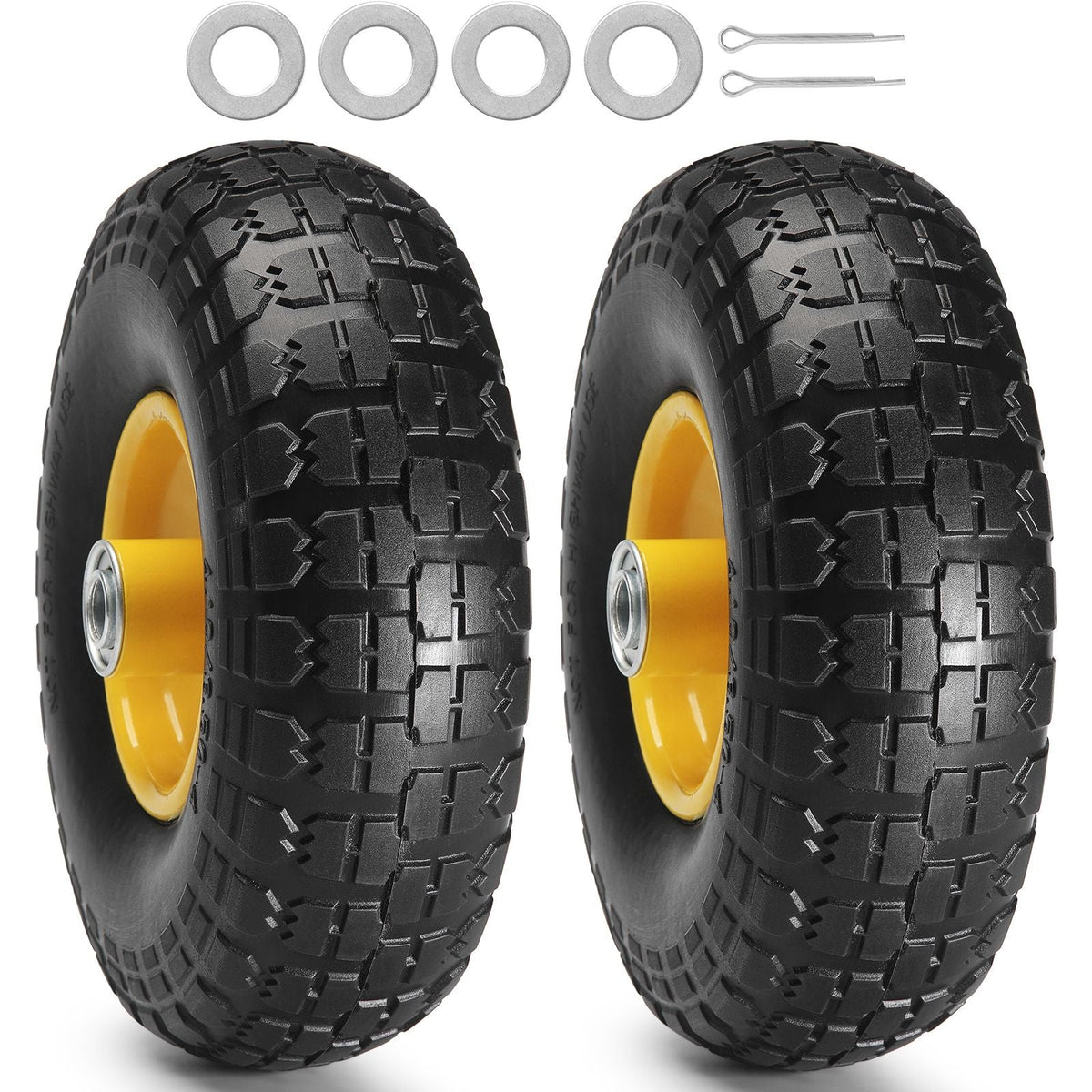 Solid PU Run-Flat Tire Wheel, 10", 2-Pack, 400 lbs Dynamic Load, 450 lbs Static Load, Flat Free Tubeless Tires and Wheels for Hand Truck, Utility Cart, Dollies, Garden Trailers, Various Carts