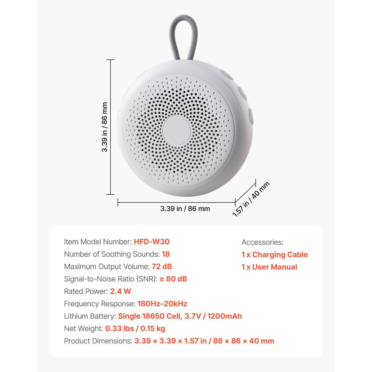 Sound Machine, 20 Soothing Sleep Sounds, 4-in-1 Hangable White Noise Sound Machine with Auto-Off Timer, Soft Ring Light, Memory Function and Child Lock, for Baby, Adults, Home, Office & Travel