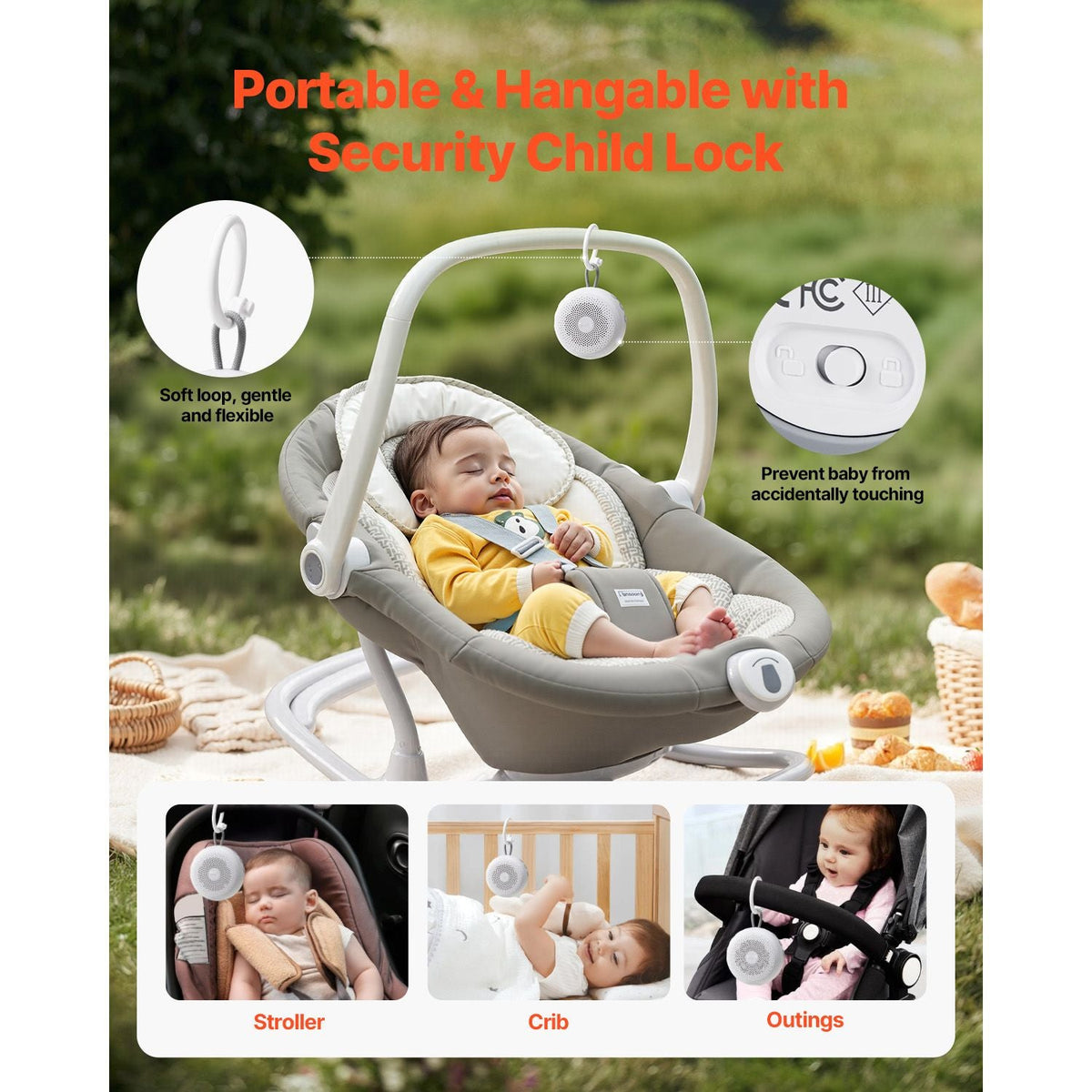 Sound Machine, 20 Soothing Sleep Sounds, 4-in-1 Hangable White Noise Sound Machine with Auto-Off Timer, Soft Ring Light, Memory Function and Child Lock, for Baby, Adults, Home, Office & Travel