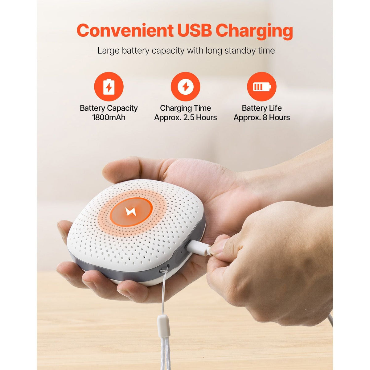 Sound Machine, 21 Soothing Sleep Sounds, 3-in-1 Portable and Hangable White Noise Sound Machine with Auto-Off Timer, Soft Ring Light and Memory Function, for Baby, Adults, Home, Office & Travel