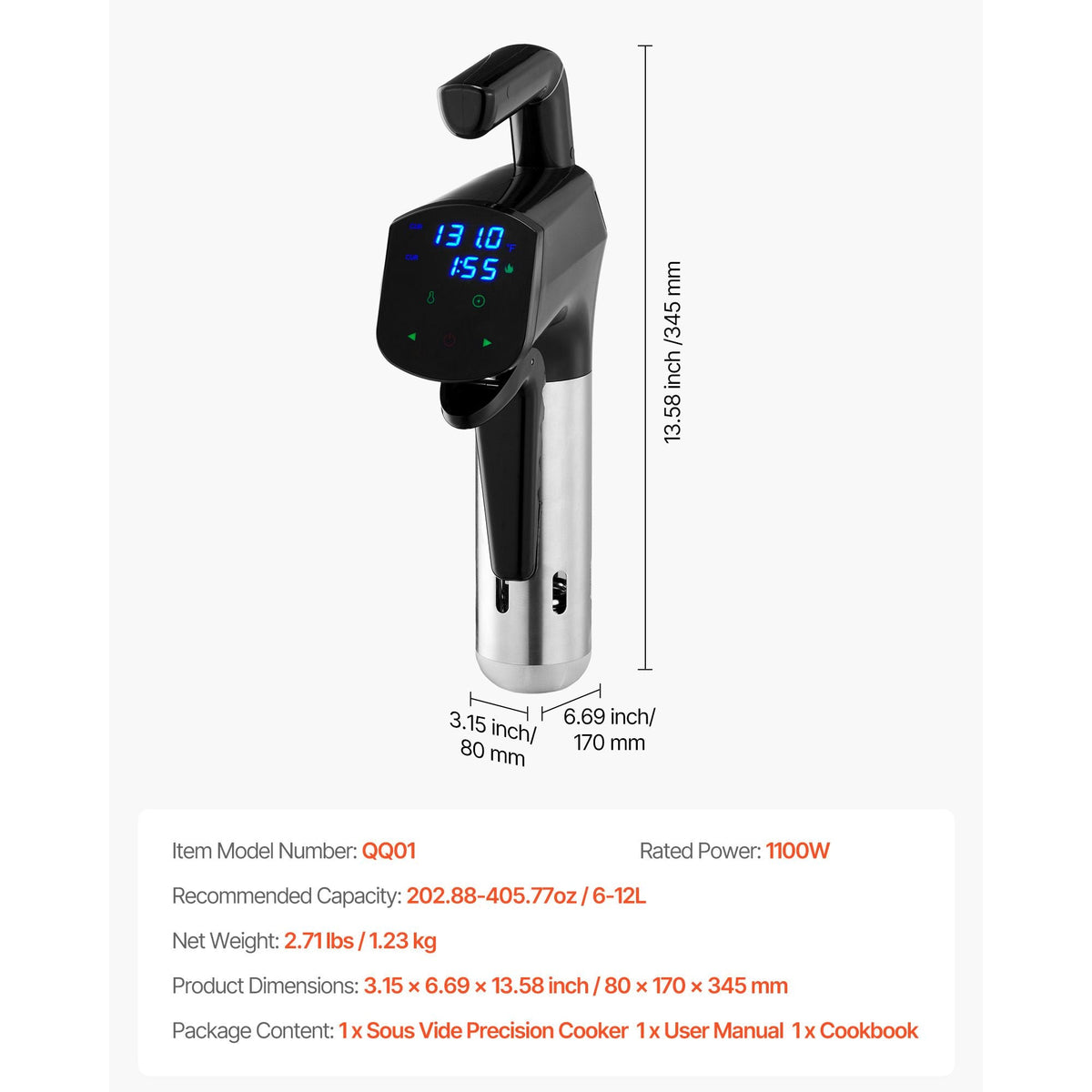 Sous Vide Precision Cooker, 1100W Sous-Vide Cooking Machine, Immersion Circulator with LED Digital Display, Secure Clamp Design, Temperature & Timer Control, Professional Sous Vide Cooker