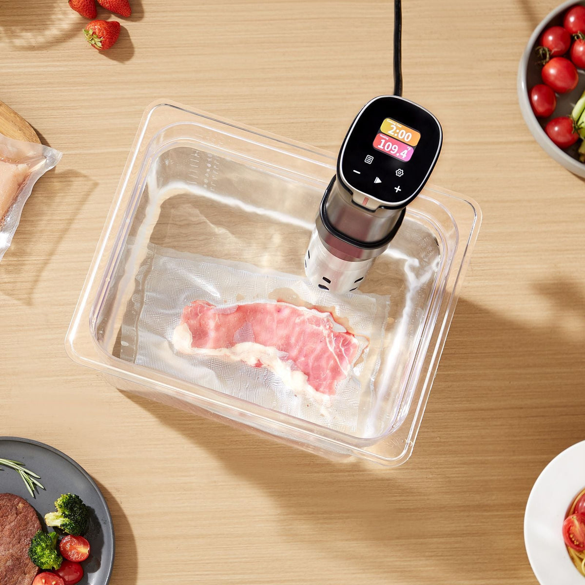 Sous Vide Precision Cooker, 1100W Sous-Vide Cooking Machine, WIFI Immersion Circulator with 10 Preset Recipes, LCD Touchscreen, Fast-Heating, Accurate Temperature & Timer, App Control