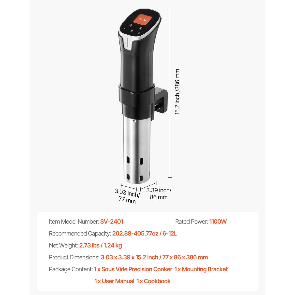 Sous Vide Precision Cooker, 1100W Sous-Vide Cooking Machine, WIFI Immersion Circulator with 10 Preset Recipes, LCD Touchscreen, Fast-Heating, Accurate Temperature & Timer, App Control