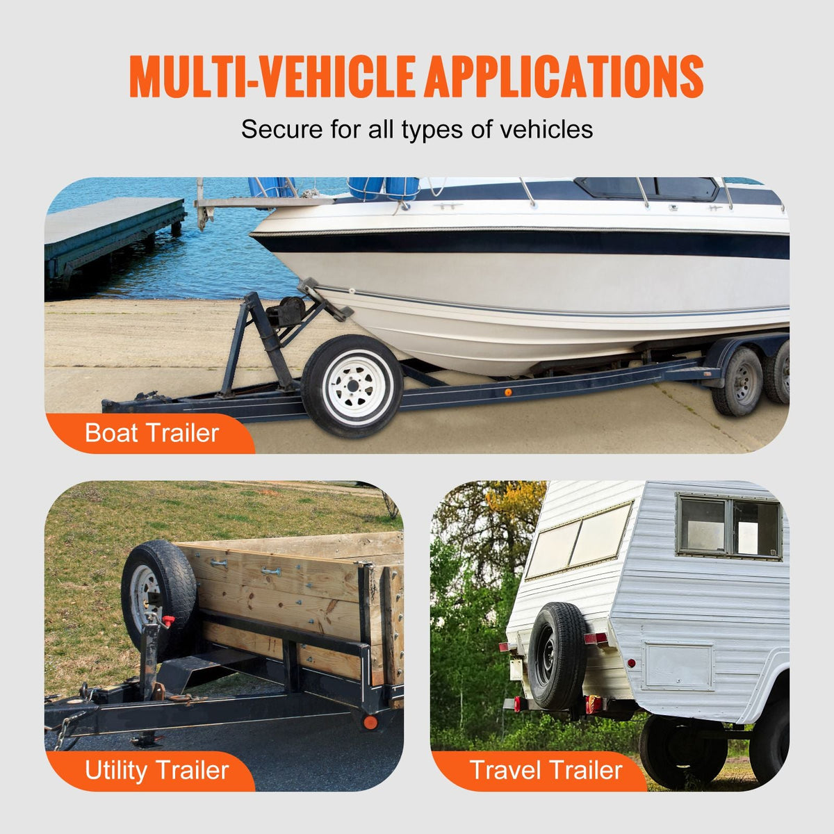 Spare Tire Carrier, U-Bolt Zinc Plated Spare Tire Mount Bracket Side Mount with Lock, 160 lbs Capacity, 4 & 5 Lugs Wheels on 4", 4.5", 5" Bolt Patterns, for Trailer Tongue, Marine Trailer