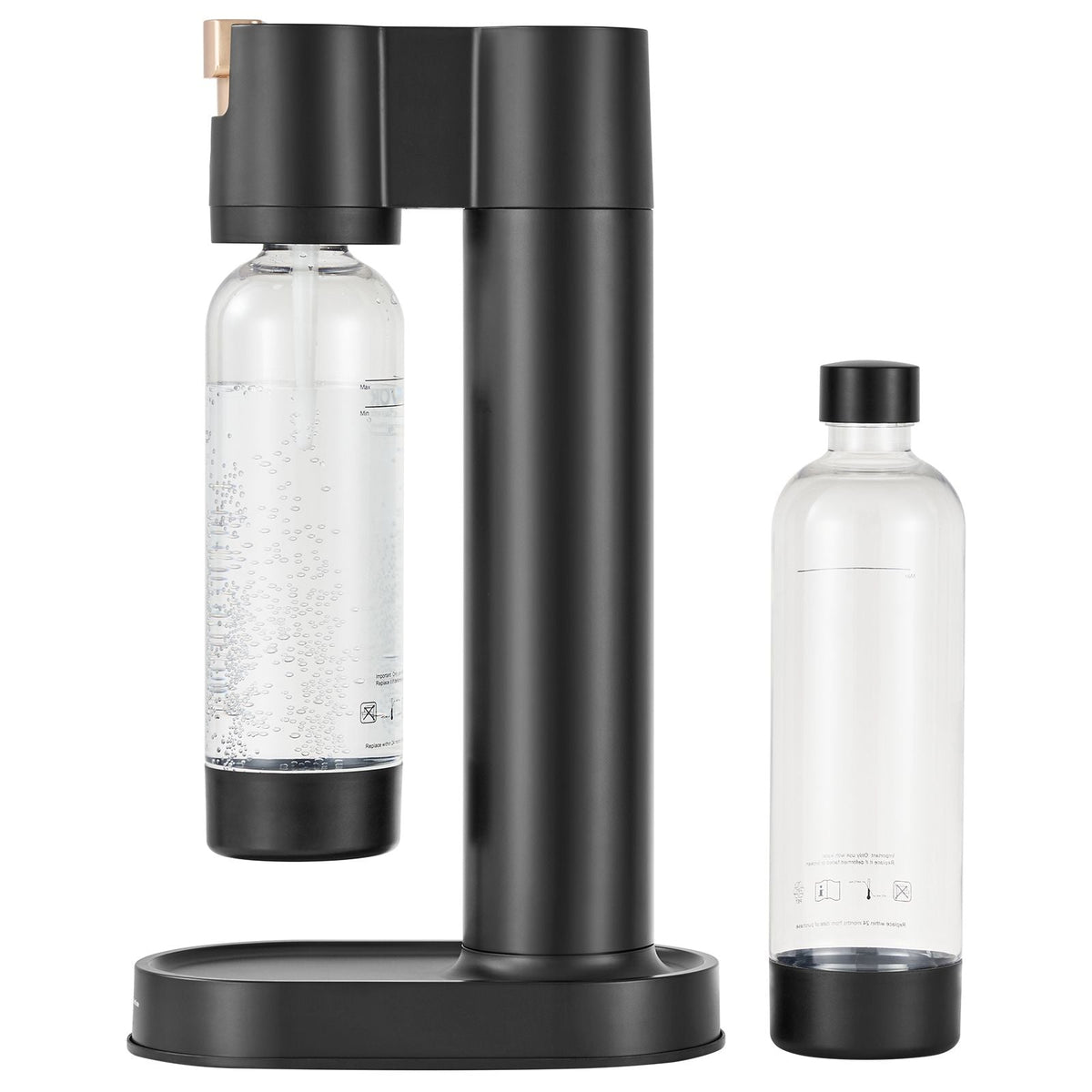 Sparkling Water Maker, Soda Maker Machine for Home Carbonating, Seltzer Water Starter Kit with 2 BPA-free 1L PET Bottles, Compatible with Mainstream Screw-in 60L CO2 Cylinder(NOT Included) Black