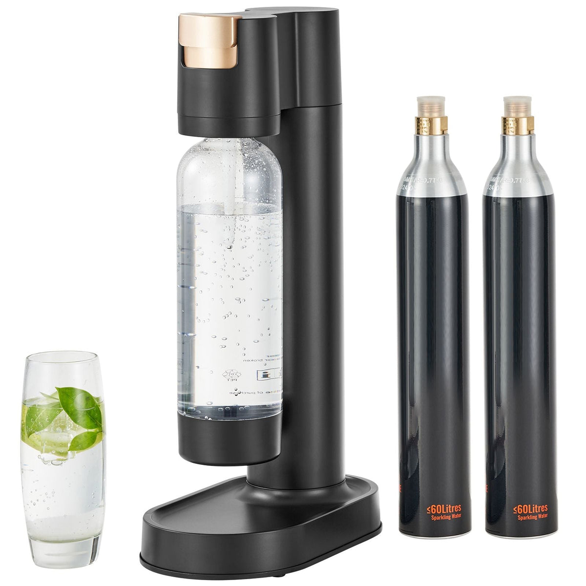 Sparkling Water Maker, Soda Maker Machine for Home Carbonating, Seltzer Water Starter Kit with BPA-free 1L PET Bottle, 2 CO2 Cylinders, Compatible with Mainstream Screw-in 60L CO2 Cylinder