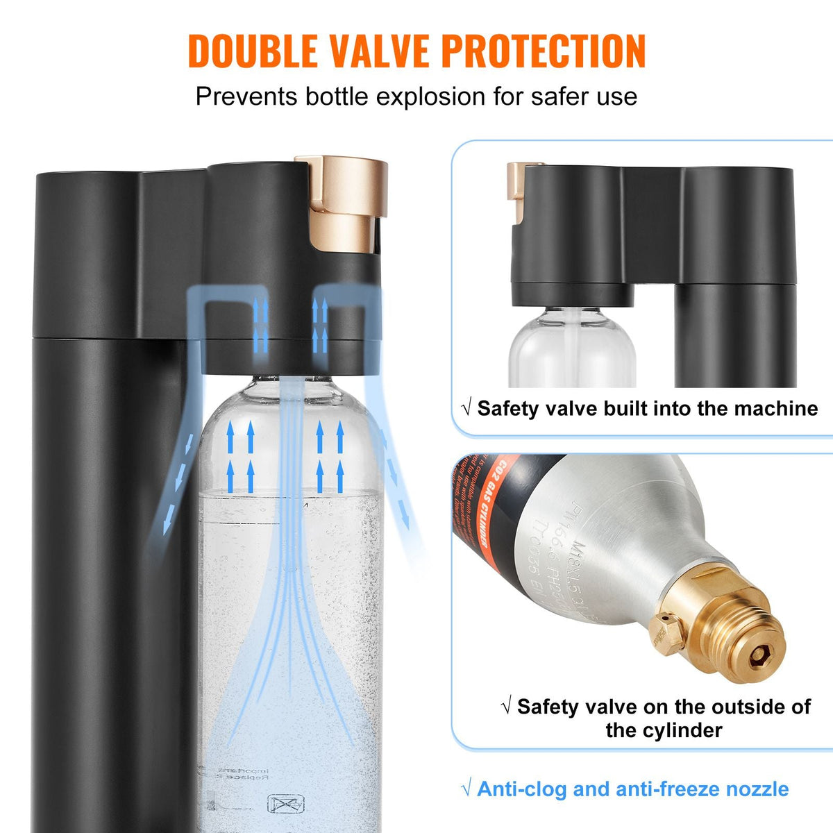 Sparkling Water Maker, Soda Maker Machine for Home Carbonating, Seltzer Water Starter Kit with BPA-free 1L PET Bottle, CO2 Cylinder, Compatible with Mainstream Screw-in 60L CO2 Cylinder