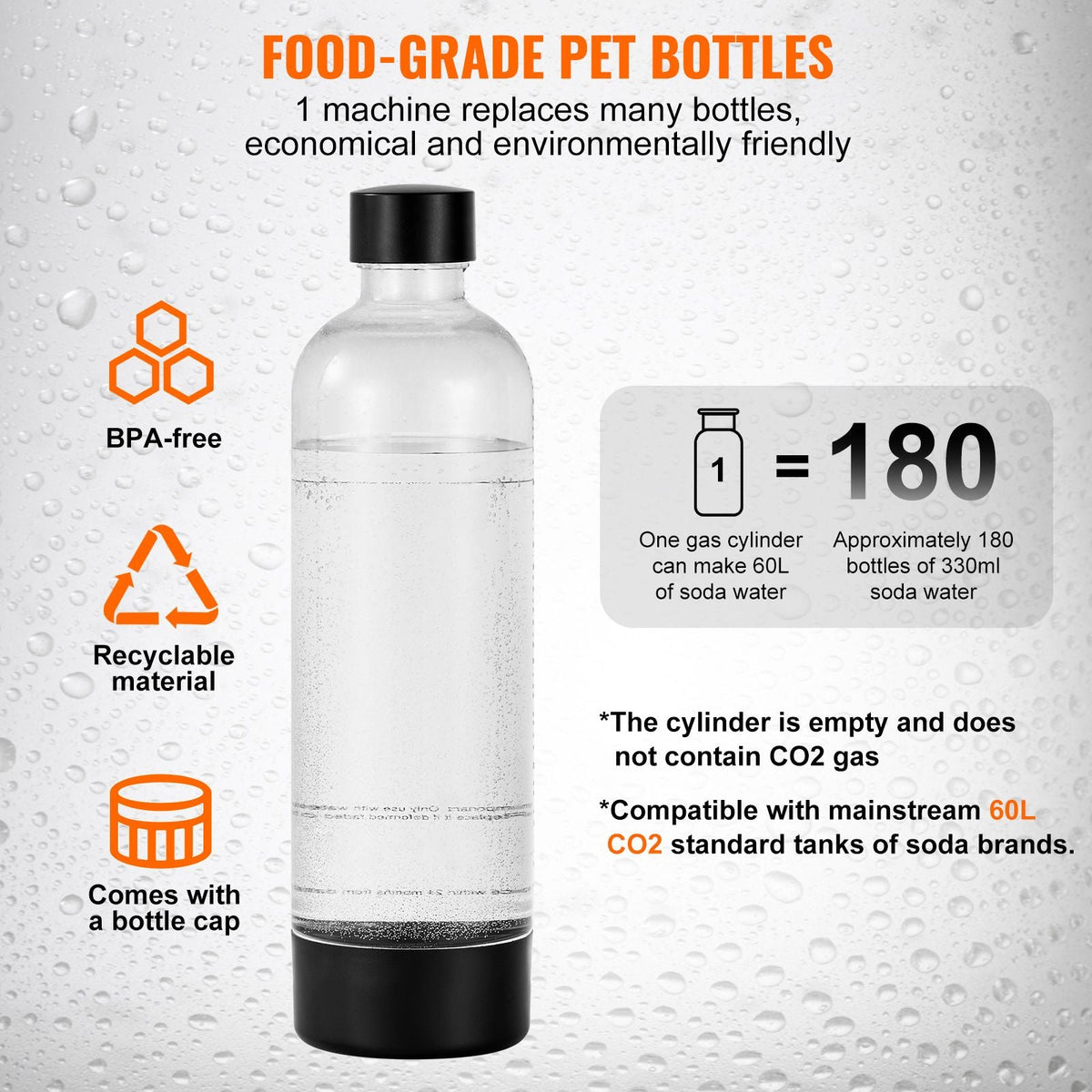 Sparkling Water Maker, Soda Maker Machine for Home Carbonating, Seltzer Water Starter Kit with BPA-free 1L PET Bottle, CO2 Cylinder, Compatible with Mainstream Screw-in 60L CO2 Cylinder