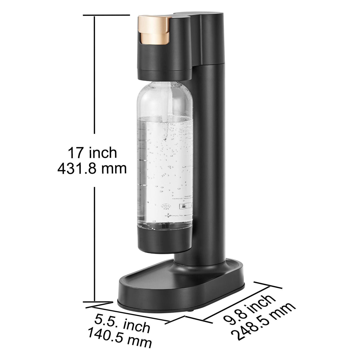 Sparkling Water Maker, Soda Maker Machine for Home Carbonating, Seltzer Water Starter Kit with BPA free 1L PET Bottle, Compatible with Mainstream Screw-in 60L CO2 Cylinder(NOT Included), Black