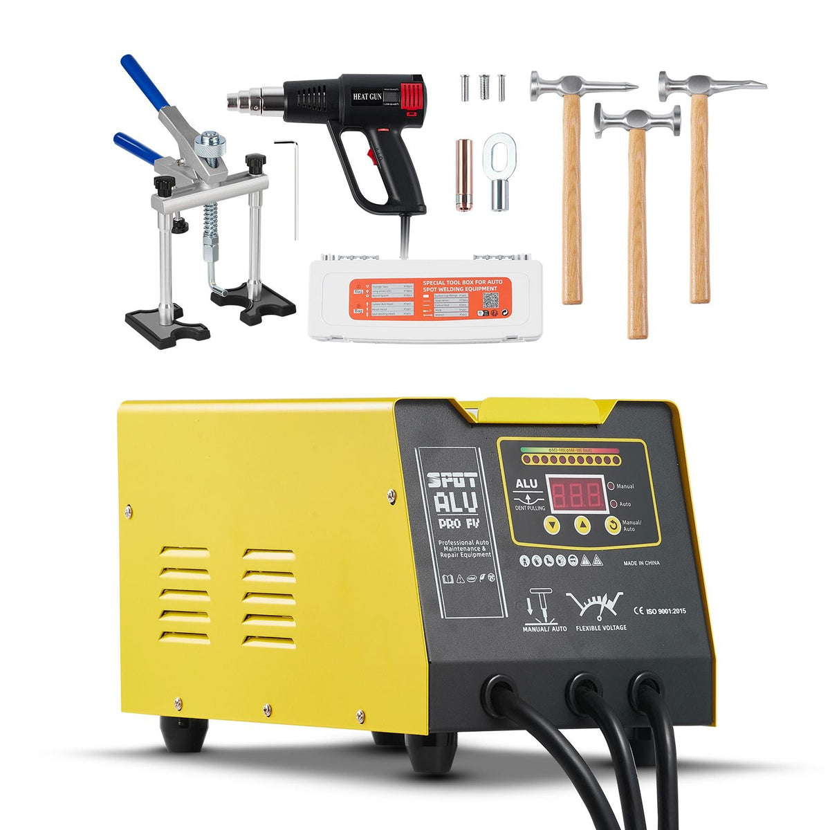Spot Welder Dent Puller, 300W Stud Welder Dent Repair Kit with Heat Gun, Auto/Manual Welding Mode, 110V Auto Body Spot Welding Dent Repair Machine for Aluminum Car Body Panels Repair
