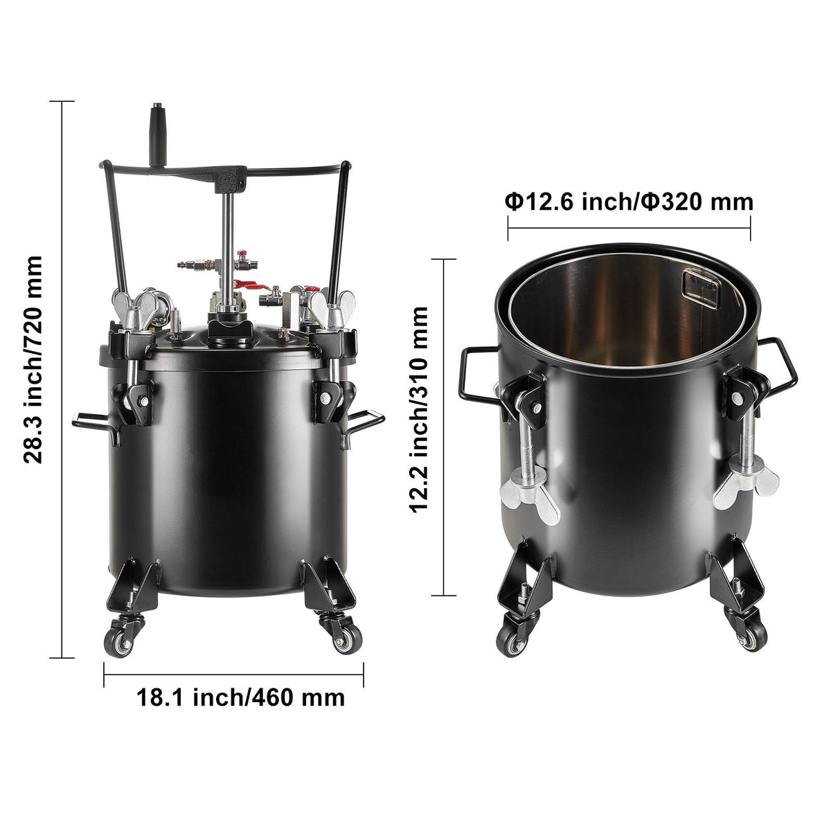 Spray Paint Pressure Pot, 20L/5gal Pressure Pot Tank, 70 psi Adjustale Pressure, Steel Pressure Pot Paint Tank with Casters and Leak Repair Sealant, for Home Decor and Industry Painting