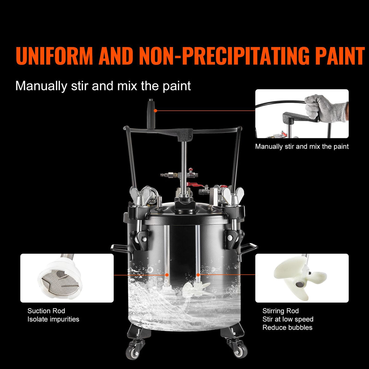 Spray Paint Pressure Pot, 20L/5gal Pressure Pot Tank, 70 psi Adjustale Pressure, Steel Pressure Pot Paint Tank with Casters and Leak Repair Sealant, for Home Decor and Industry Painting