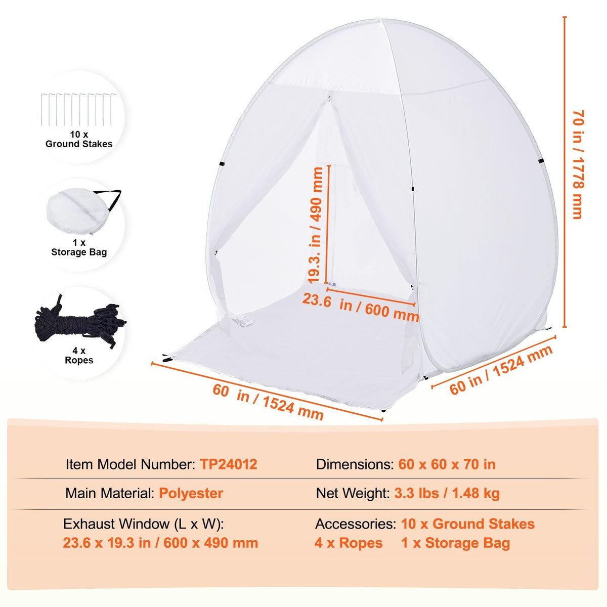 Spray Paint Shelter, 60 x 60 x 70 in Pop-Up Portable Spray Paint Tent with Built-In Floor, Exhaust Window and Storage Bag, Foldable Paint Booth for Furniture, DIY Hobby Tool Painting Station