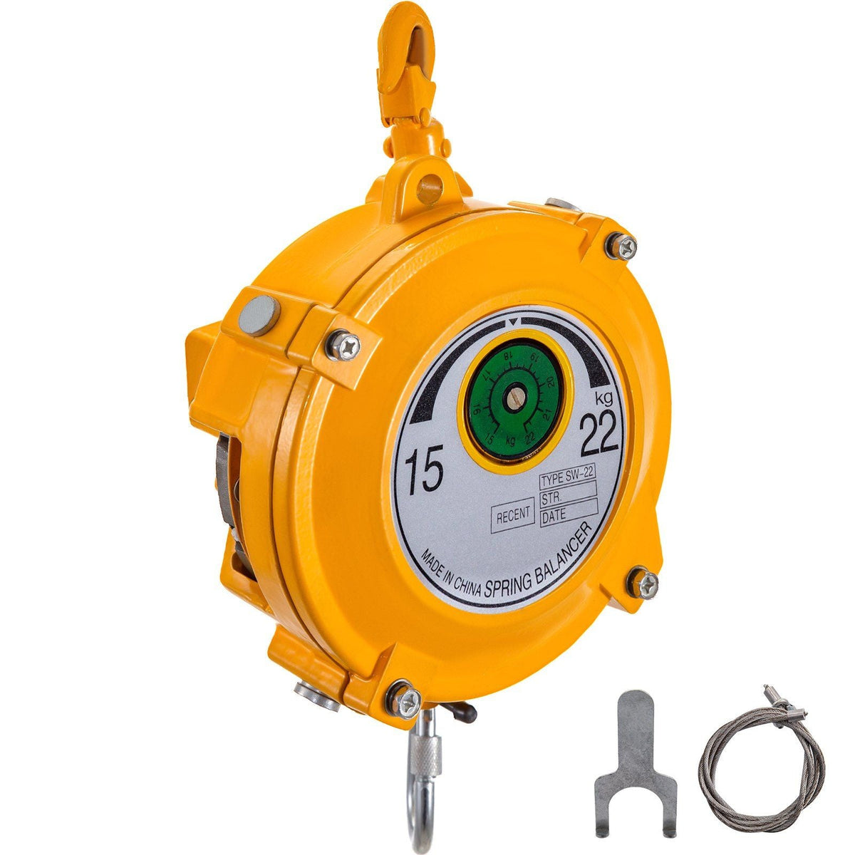 Spring Balancer 33-49lbs(15-22kg) Retractable Tool Holder 1.5m Length Tool Balancer with Hook and Wire Rope Adjustable Balancer Retractor Hanging Holding Equipment in Yellow