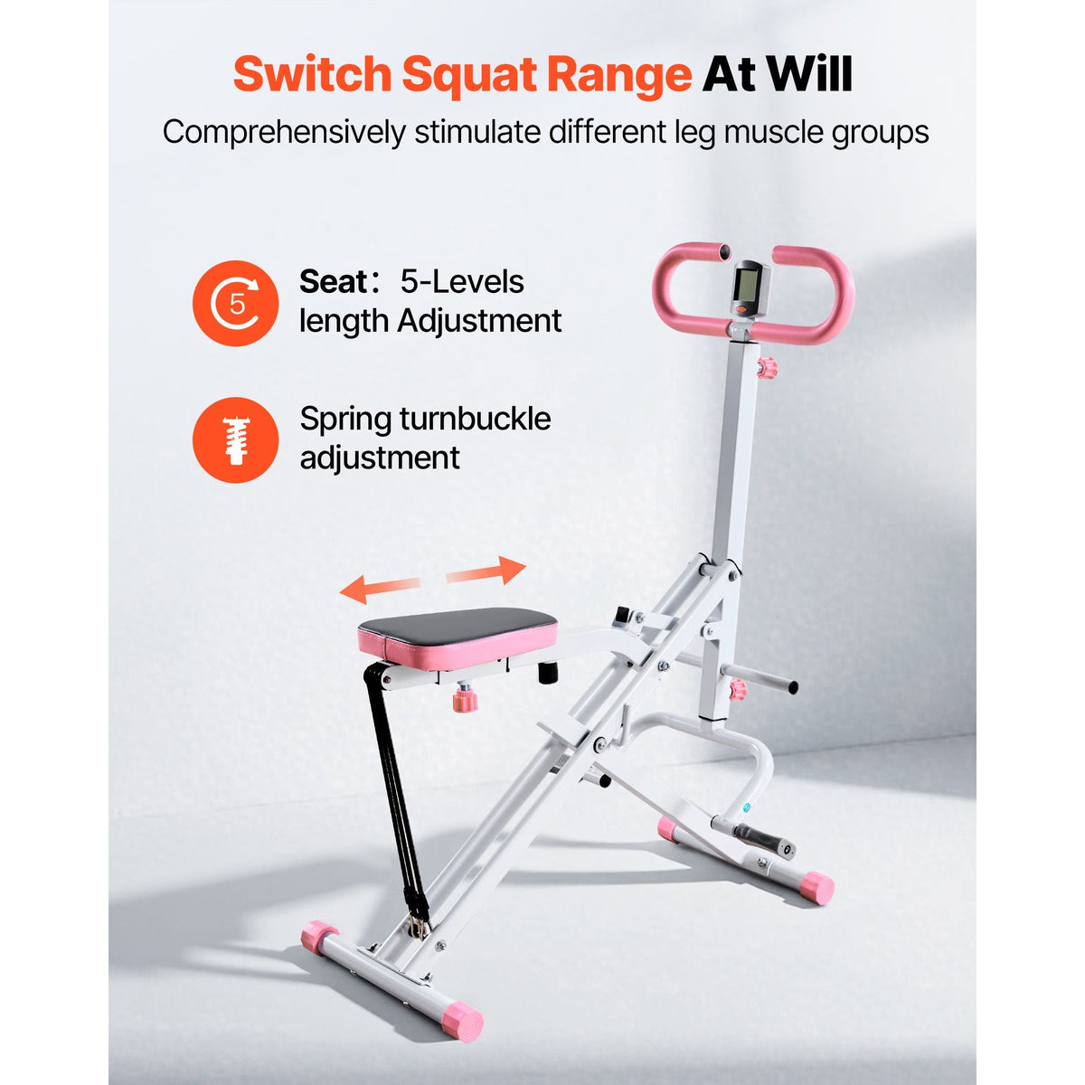 Squat Machine, Deep Squat Rowing Machine for Home, Easy Setup & Foldable Exercise Equipment, Glute Trainer Machine with 3 High-Strength Resistance Bands, Glutes & Leg Home Workout Machine, White