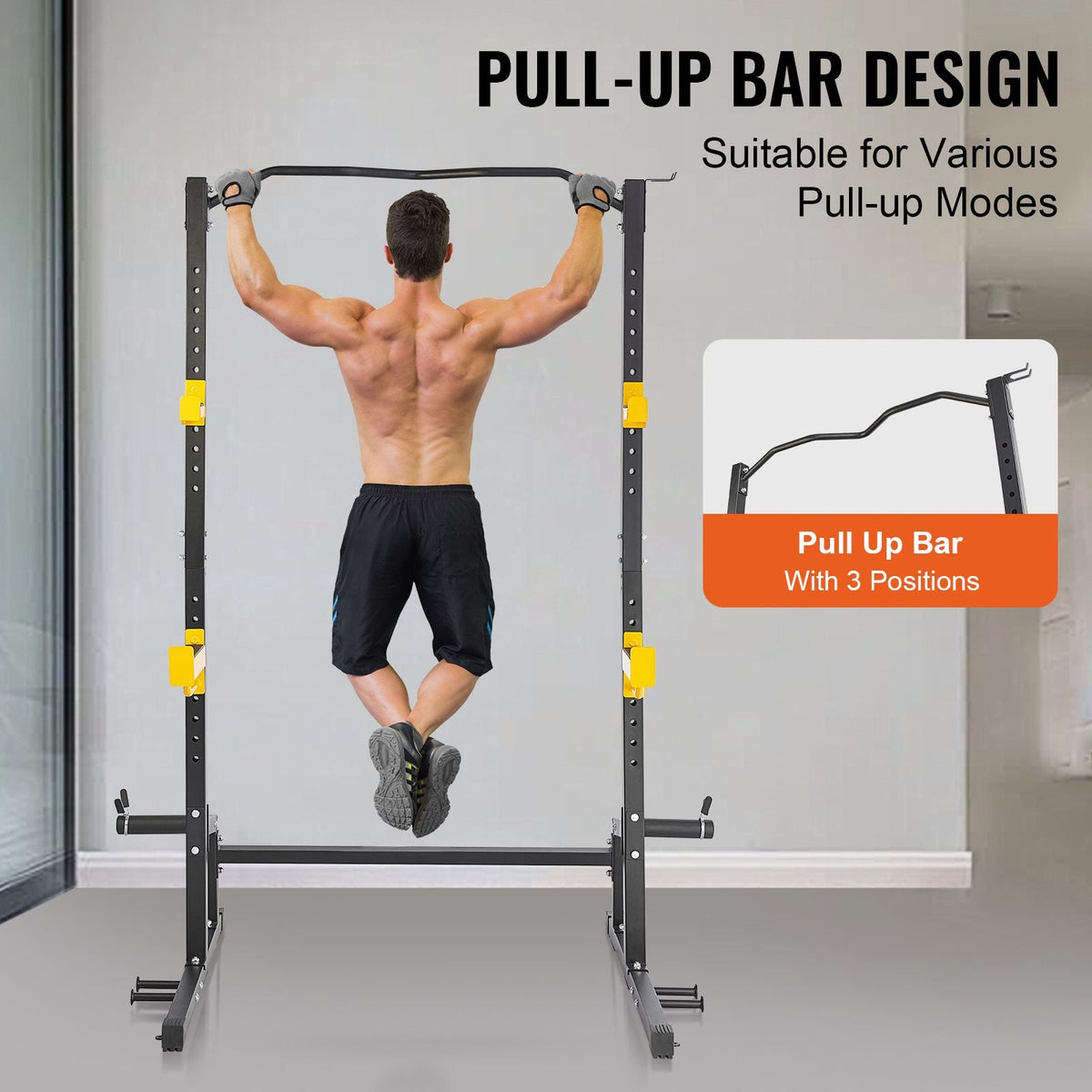 Squat Stand Power Rack, Multi-Functional Power Rack with Pull up Bar, Hook, and Weight Plate Storage Attachment, Adjustable Power Rack Cage, Steel Exercise Squat Stand for Home Gym Equipment