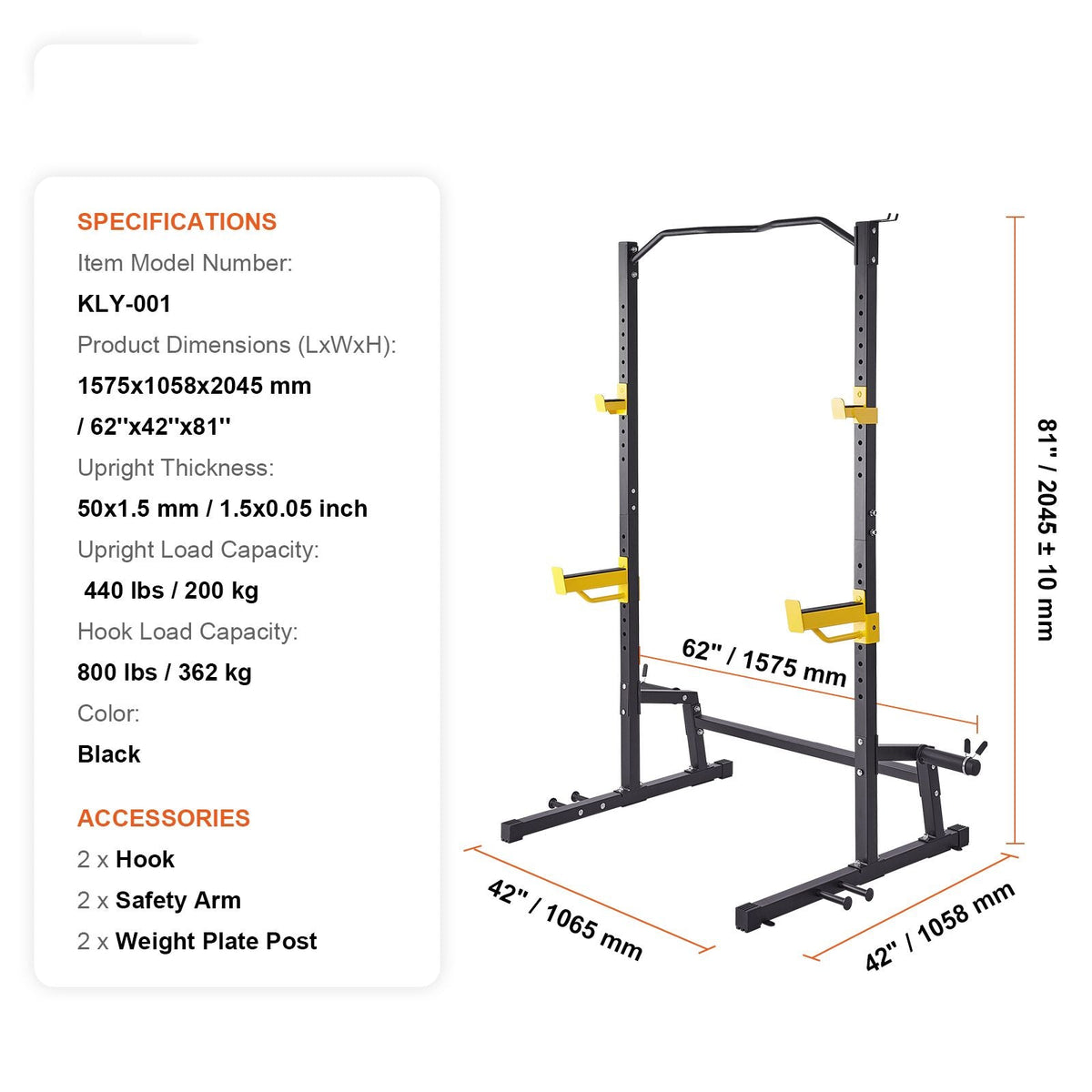 Squat Stand Power Rack, Multi-Functional Power Rack with Pull up Bar, Hook, and Weight Plate Storage Attachment, Adjustable Power Rack Cage, Steel Exercise Squat Stand for Home Gym Equipment