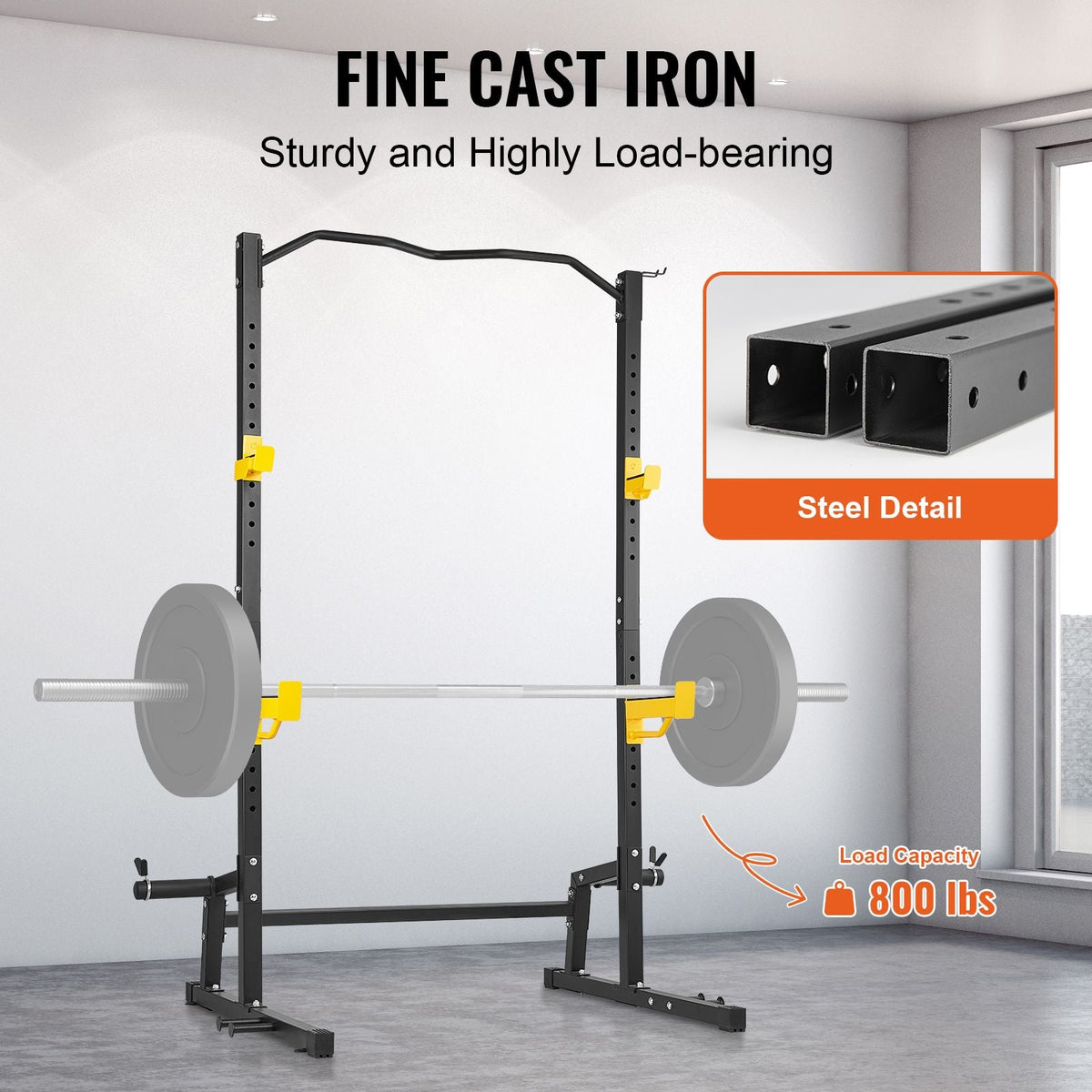 Squat Stand Power Rack, Multi-Functional Power Rack with Pull up Bar, Hook, and Weight Plate Storage Attachment, Adjustable Power Rack Cage, Steel Exercise Squat Stand for Home Gym Equipment