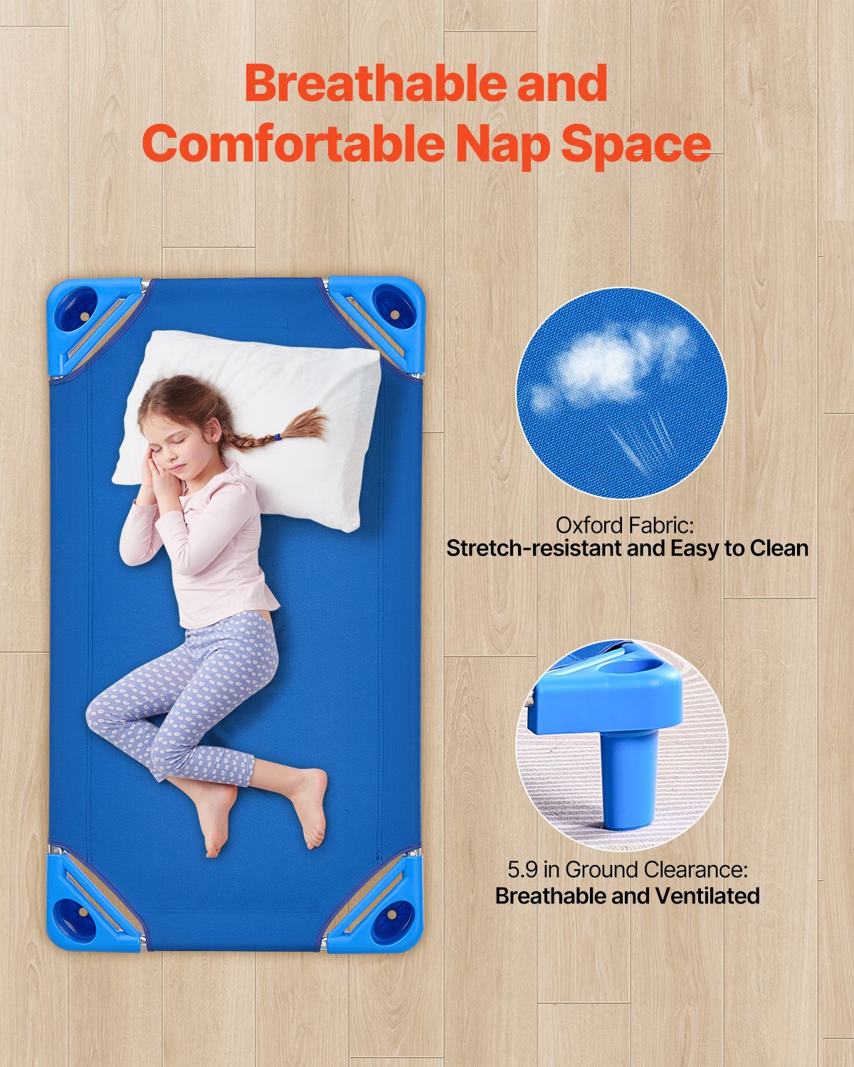 Stackable Kiddie Cot, Pack of 6, Portable Toddler Nap Cots, Standard Size 40" L x 23" W Daycare Cots for Kids, Preschool Classroom Daycare Beds for Sleeping, Resting, Naptime, Blue