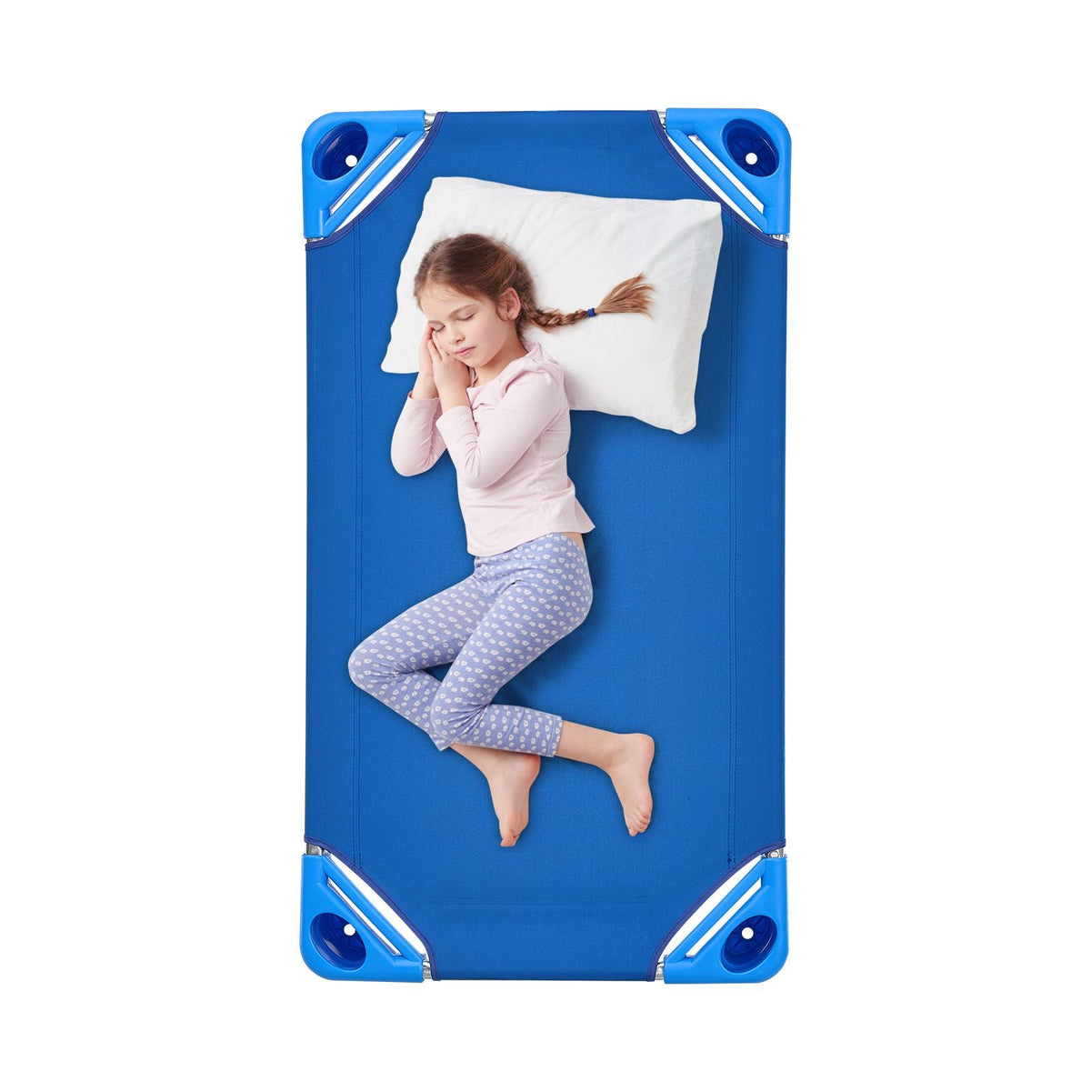 Stackable Kiddie Cot, Pack of 6, Portable Toddler Nap Cots, Standard Size 40" L x 23" W Daycare Cots for Kids, Preschool Classroom Daycare Beds for Sleeping, Resting, Naptime, Blue