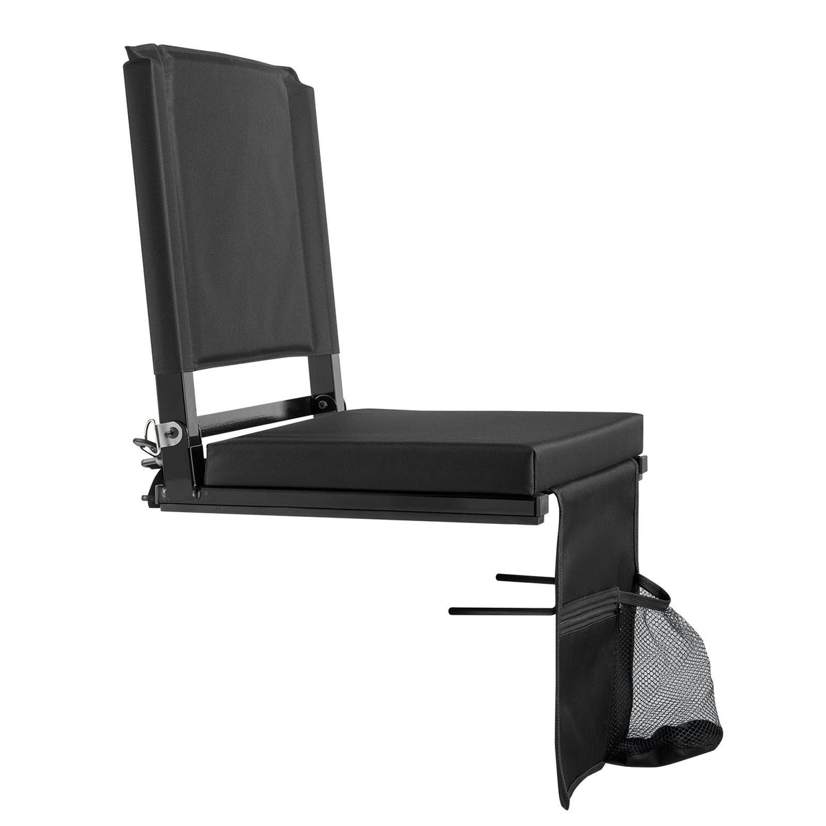 Stadium Seat, Folding Bleacher Seat with Back Support and Thick Cushion, Padded Stadium Seats for Bleacher Includes Shoulder Strap, Hooks, Cup Holder, and Side Pocket, Black Bleachers Chair