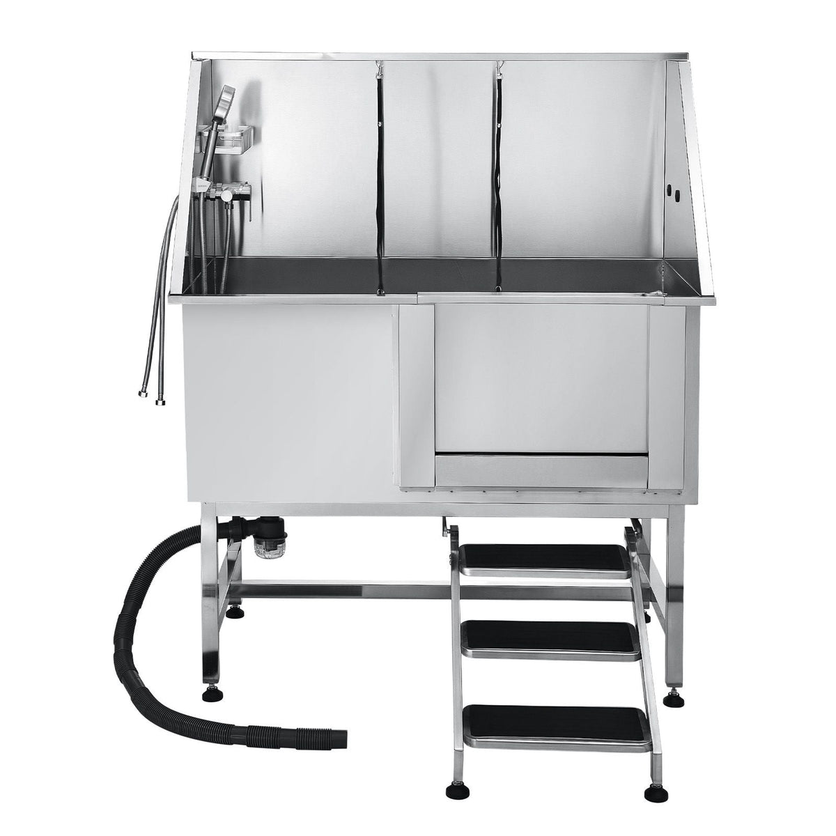 Stainless Steel Dog Washing Station 50 Inch Pet Grooming Tub with Low-Slope Non-Slip Stairs, Hot & Cold Faucet, Showerhead, Home Wash Sink, Fits Medium and Large Pets (Right Door)