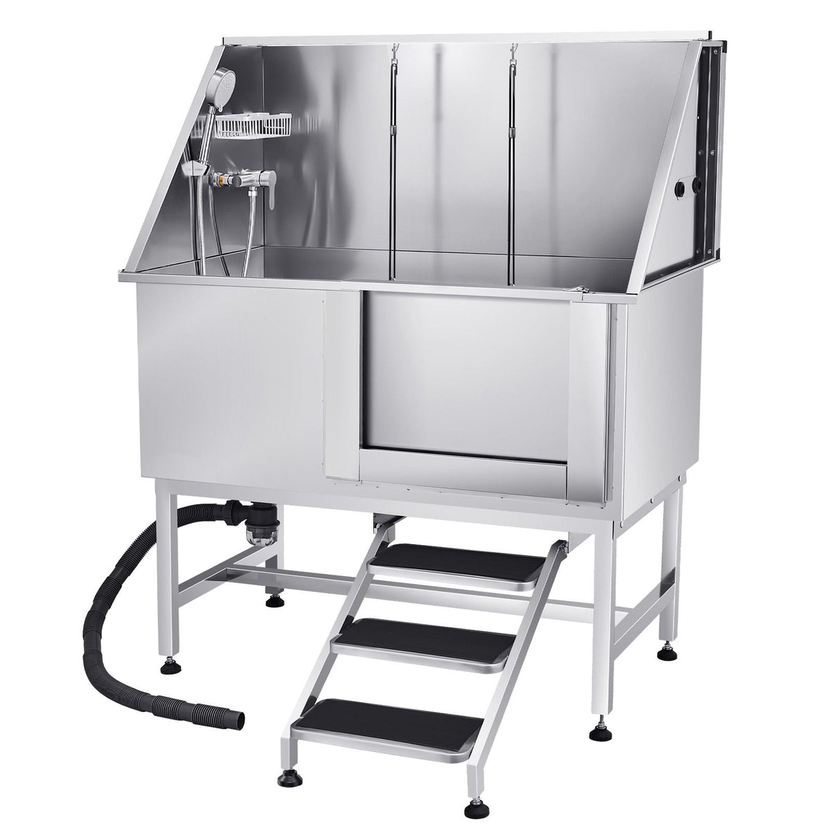 Stainless Steel Dog Washing Station 50 Inch Pet Grooming Tub with Low-Slope Non-Slip Stairs, Hot & Cold Faucet, Showerhead, Home Wash Sink, Fits Medium and Large Pets (Right Door)