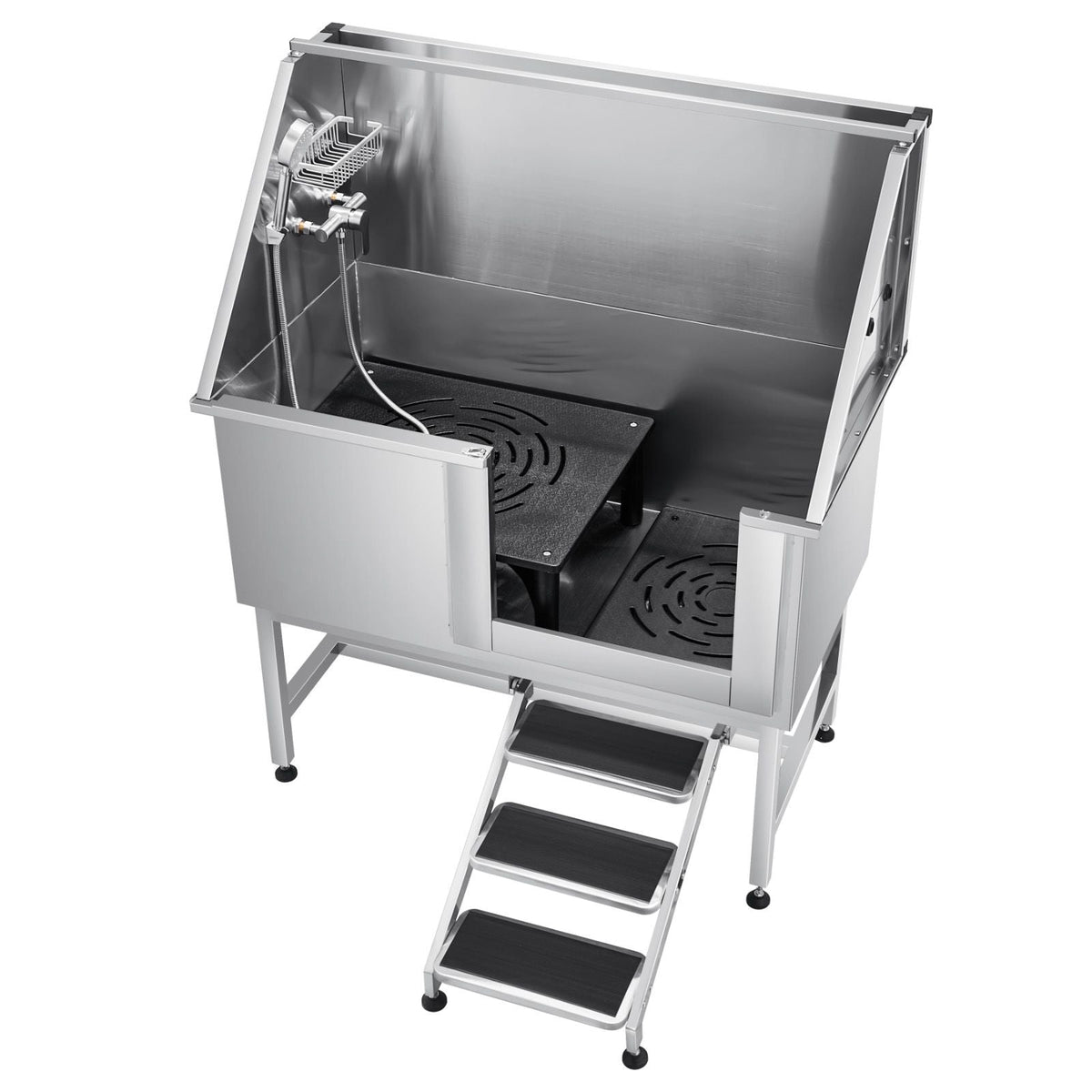 Stainless Steel Dog Washing Station 50 Inch Pet Grooming Tub with Low-Slope Non-Slip Stairs, Hot & Cold Faucet, Showerhead, Home Wash Sink, Fits Medium and Large Pets (Right Door)