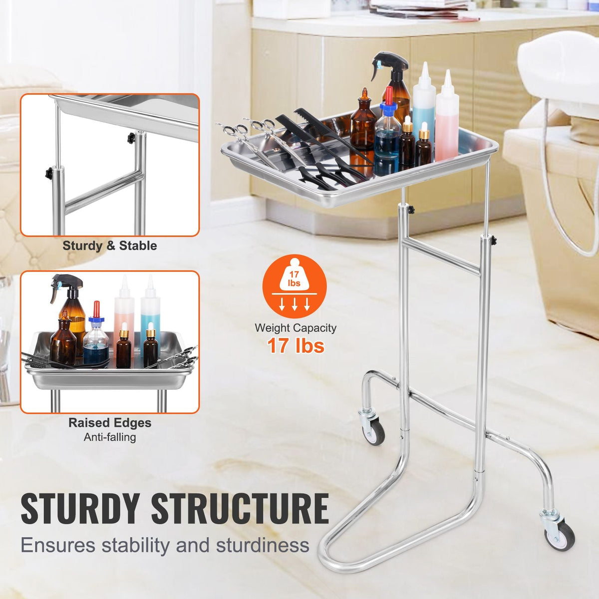 Stainless Steel Lab Carts, Lab Utility Cart with Single Tray, Mobile Medical Cart with 2 Silent Wheels, Lab Rolling Cart for Lab, Clinic, Hospital, Salon