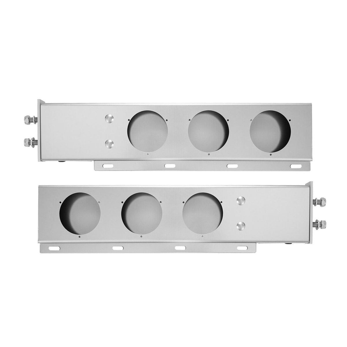 Stainless Steel Mud Flap Hangers with Light Cutouts, 2-1/2" Bolt Spacing, Spring Loaded Mudflap Hangers for Semi Trucks, 1 Pair Heavy Duty Semi Truck Mud Flap Hanger Set, Silver