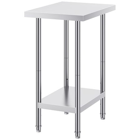 Stainless Steel Prep Table, 24 x 18 x 34 Inch, 640 lbs Load Capacity, Heavy Duty Metal Worktable with 3 Adjustable Height Levels, Commercial Workstation for Kitchen Garage Restaurant Backyard