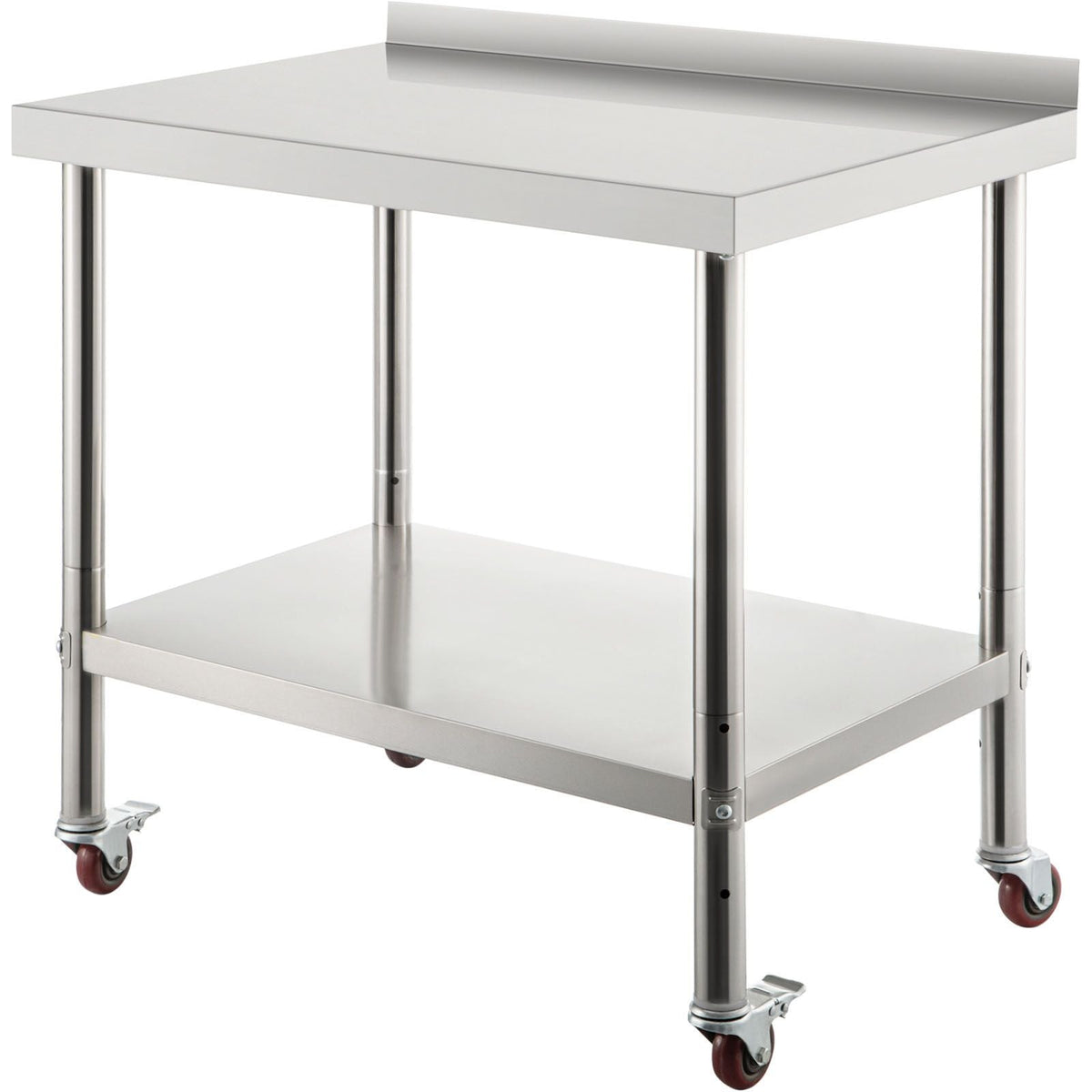Stainless Steel Prep Table, 30 x 24 x 35 Inch, 440lbs Load Capacity Heavy Duty Metal Worktable with Backsplash Adjustable Undershelf & 4 Casters, Commercial Workstation for Kitchen Restaurant