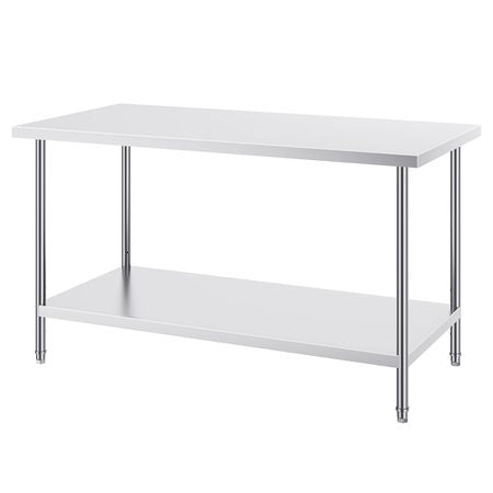 Stainless Steel Prep Table, 30 x 60 x 34 Inch, 910 lbs Load Capacity, Heavy Duty Metal Worktable with 3 Adjustable Height Levels, Commercial Workstation for Kitchen Garage Restaurant Backyard