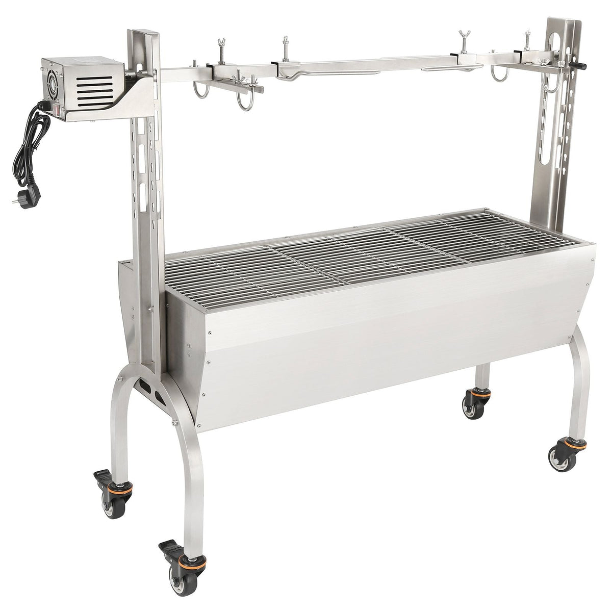 Stainless Steel Rotisserie Grill, BBQ Whole Pig Lamb Goat Charcoal Spit Grill, Electric 50W Motor BBQ Hog Rotisserie Roaster, 46 Inch 90 Lbs Capacity Lamb Rotisserie System for Camping Outdoor