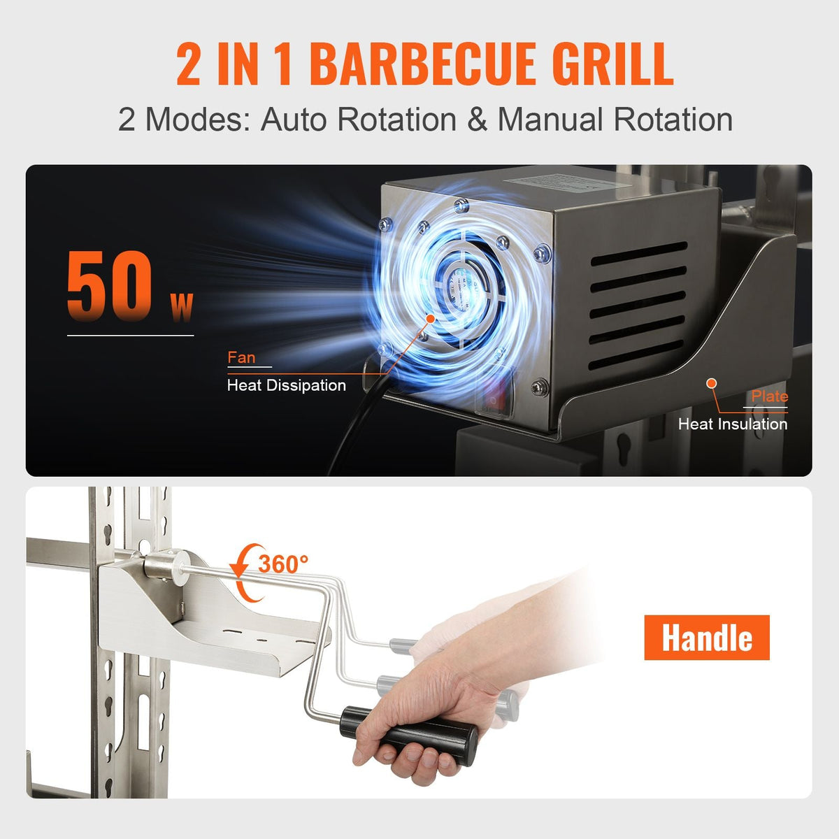 Stainless Steel Rotisserie Grill, BBQ Whole Pig Lamb Goat Charcoal Spit Grill, Electric 50W Motor BBQ Hog Rotisserie Roaster, 46 Inch 90 Lbs Capacity Lamb Rotisserie System for Camping Outdoor